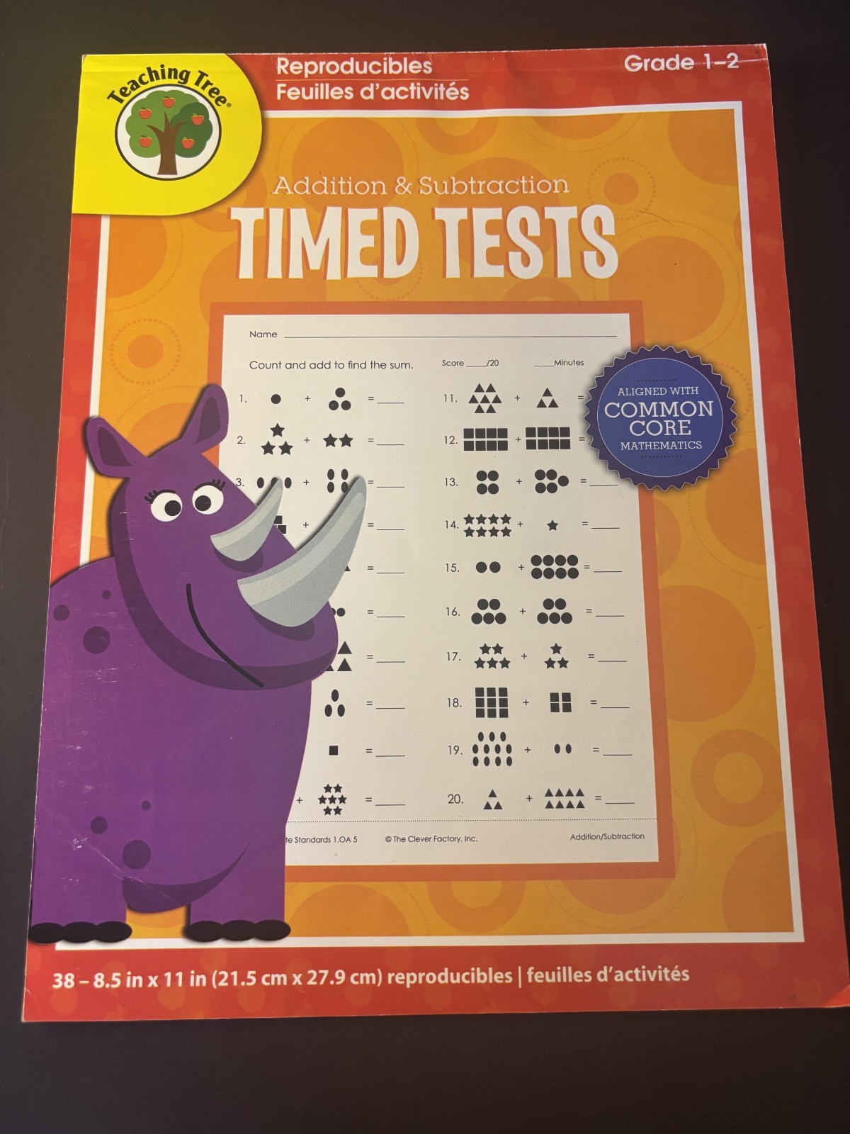 Teaching Tree Addition & Subtraction Timed Tests 38-8.5 in x 11 Common Core Math