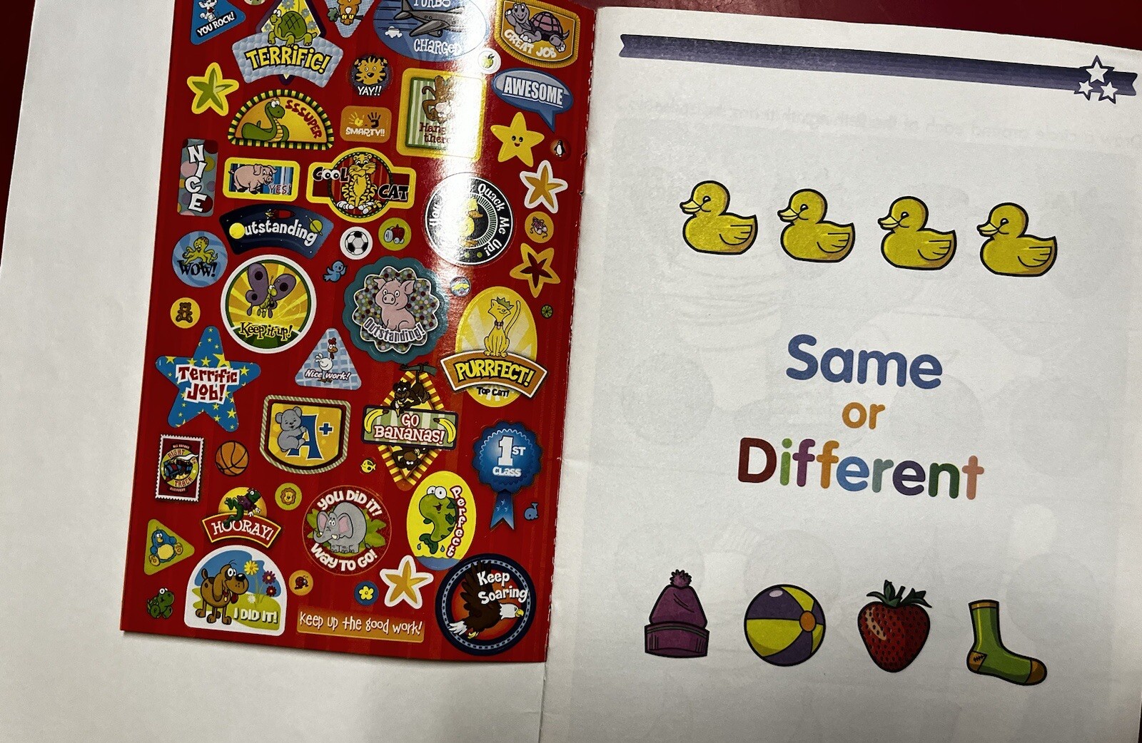 Same Or Different Workbook with Reward Stickers, Pre K-K Workbook, 32 Pages