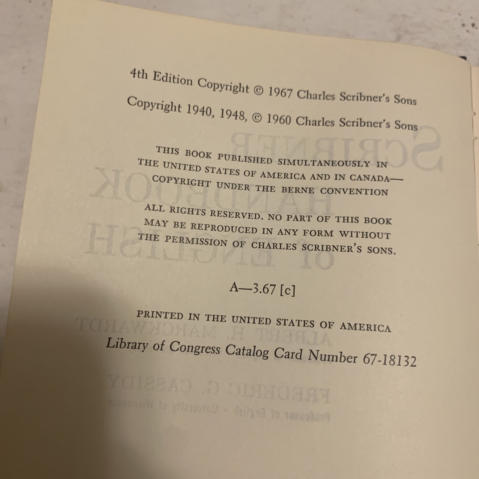 Scribner Handbook of English by Albert H. Marckwardt – Hardcover 1967. B10