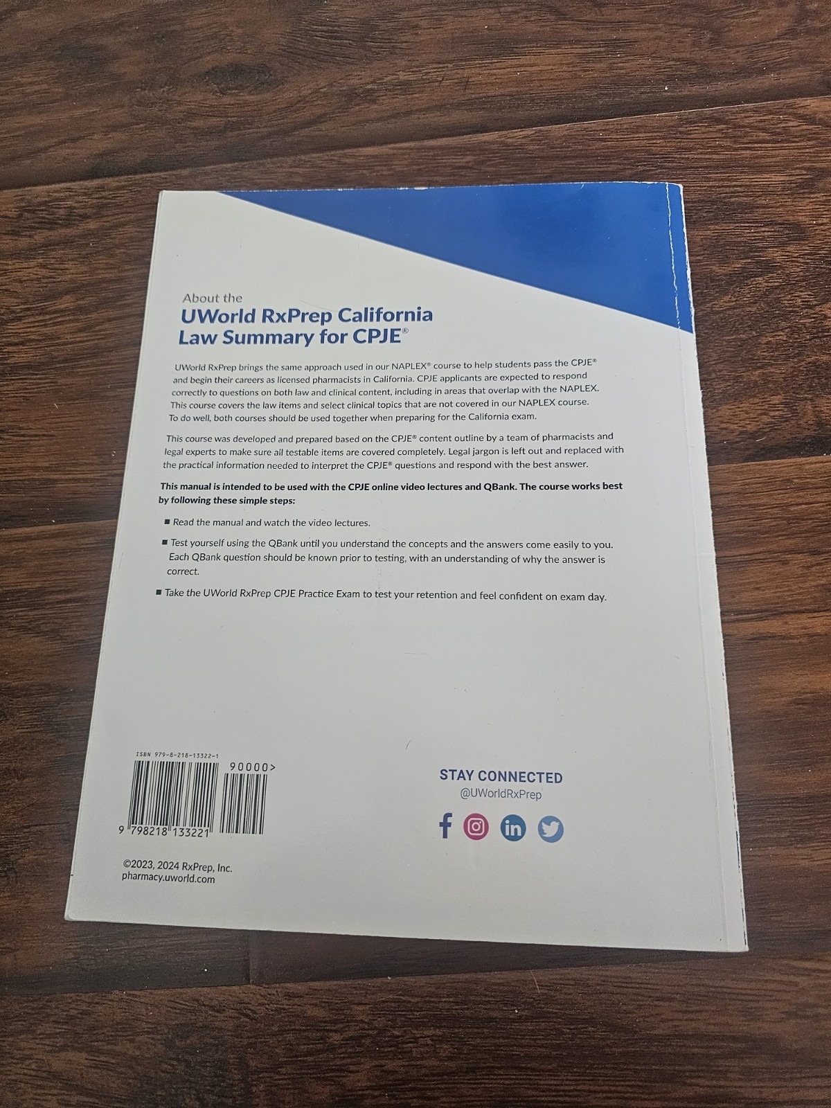 UWorld RxPrep California Law Summary for CPJE 8th Edition Study Guide Book