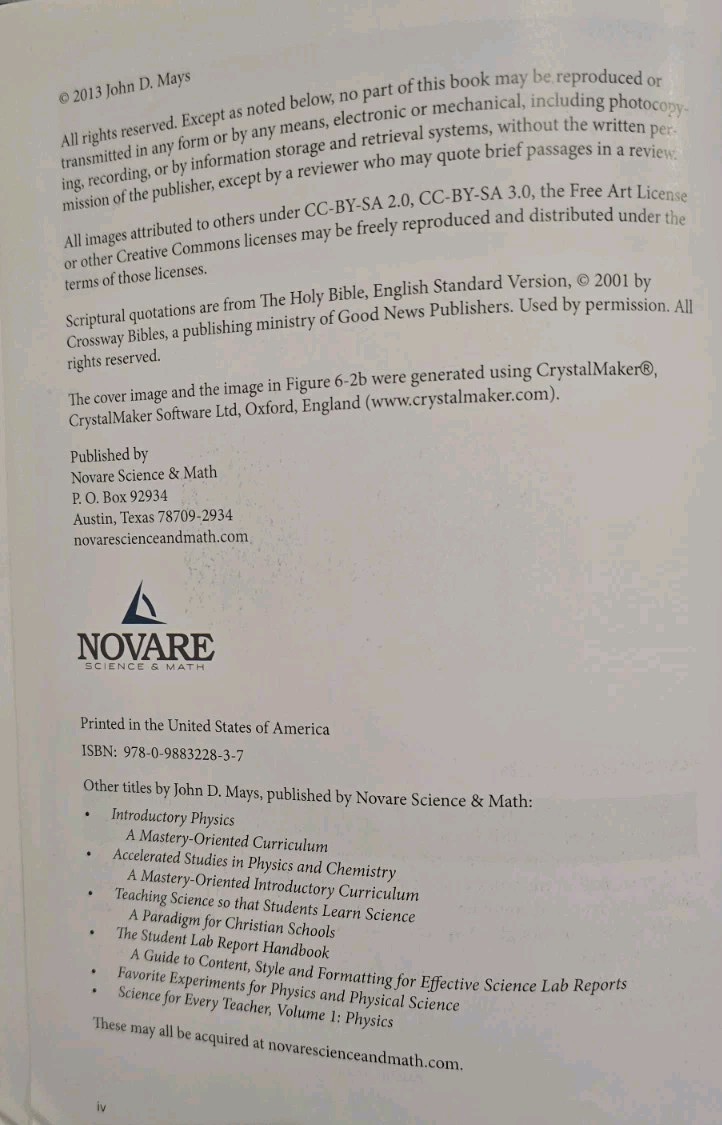 Novare Physical Science Textbook John D. Mays Mastery-Oriented Curriculum Used