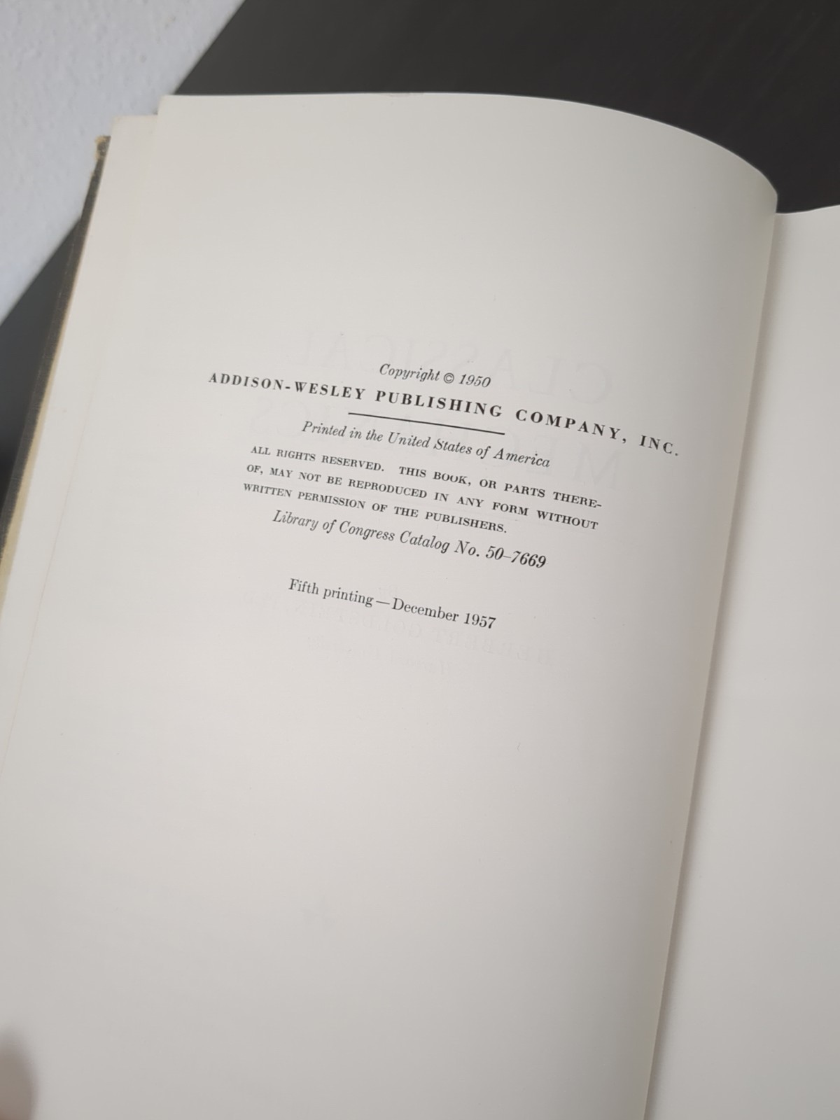 Classical Mechanics By Herbert Goldstein, Ph.D. HC 1950 1957 5th Print