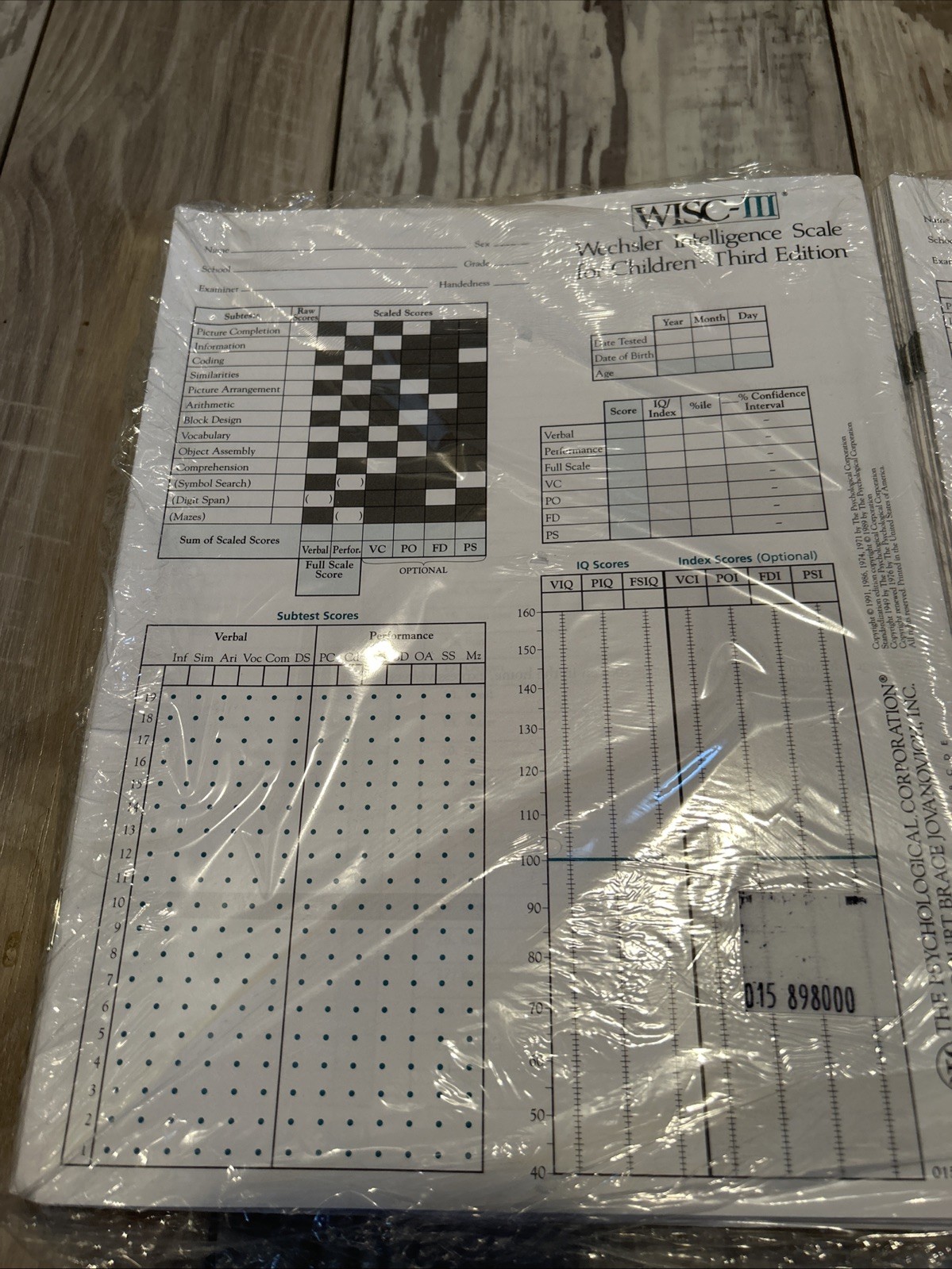 Wechsler Intelligence Scale for Children WISC-III Form (50)