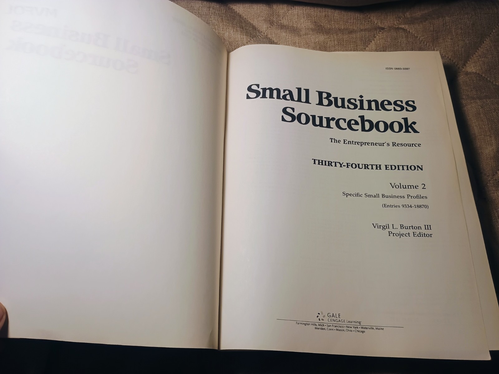 Small Business Sourcebook Thirty-Fourth Ed. Volumes 2 & 3, Gale Cengage 2017