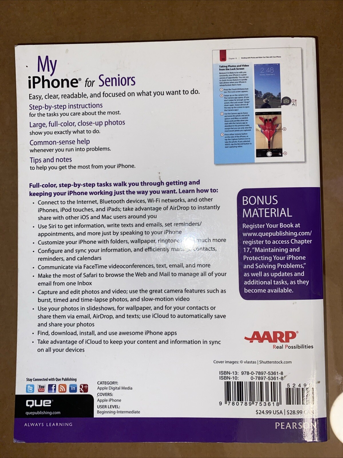 My iPhone for Seniors by Brad Miser 2015 680 PAGES AARP FREE SHIPPING