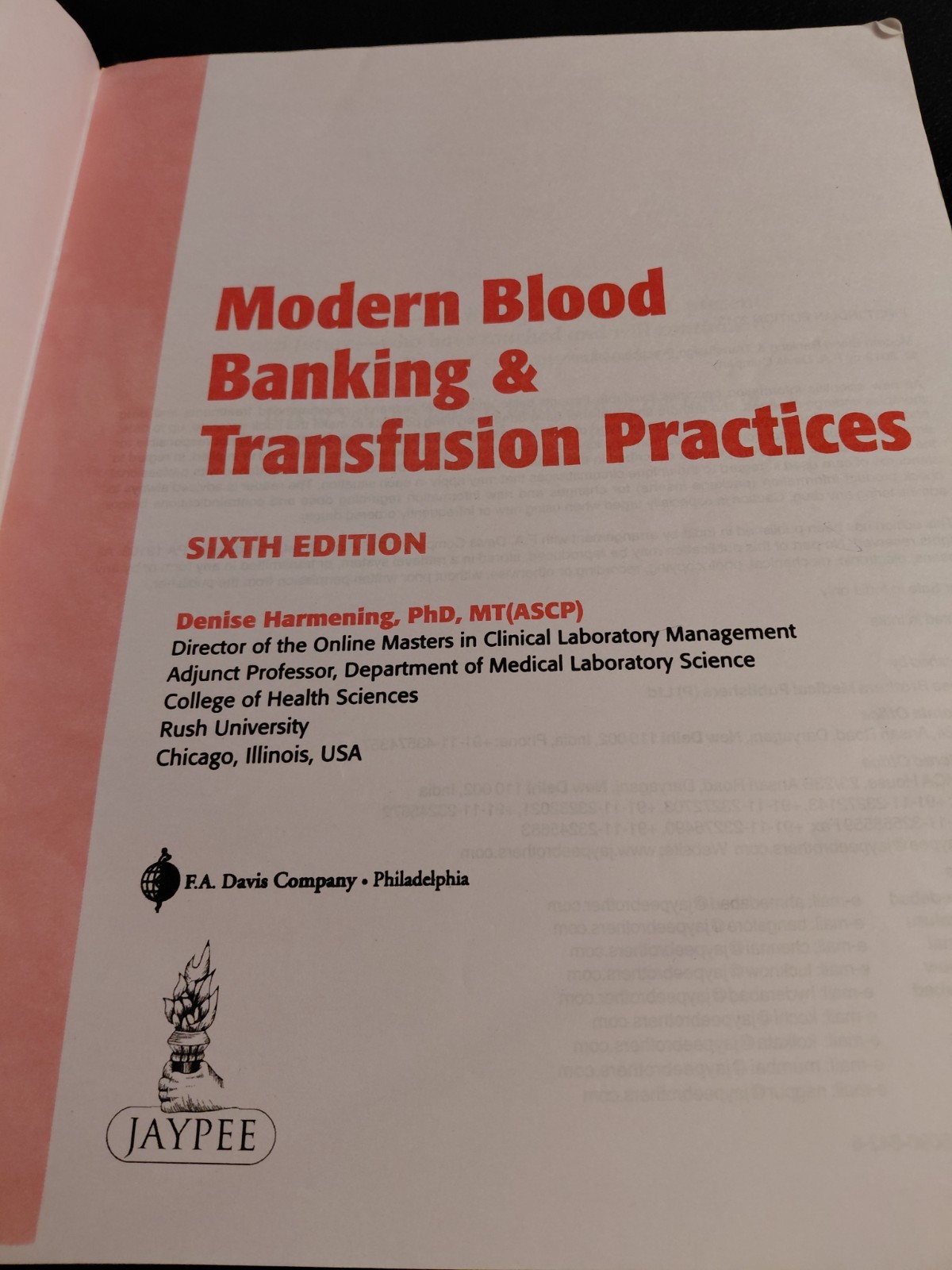 MODERN BLOOD BANKING & TRANSFUSION PRACTICES Sixth Edition Textbook