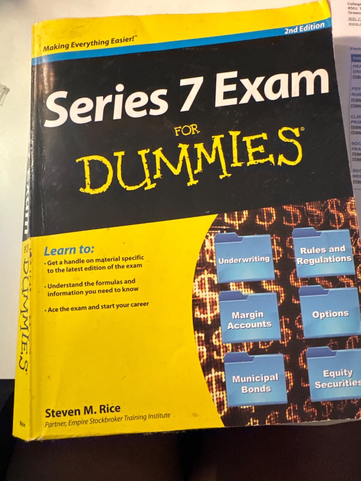 Series 7 Exam for Dummies by Steven M. Rice (2012, Trade Paperback)
