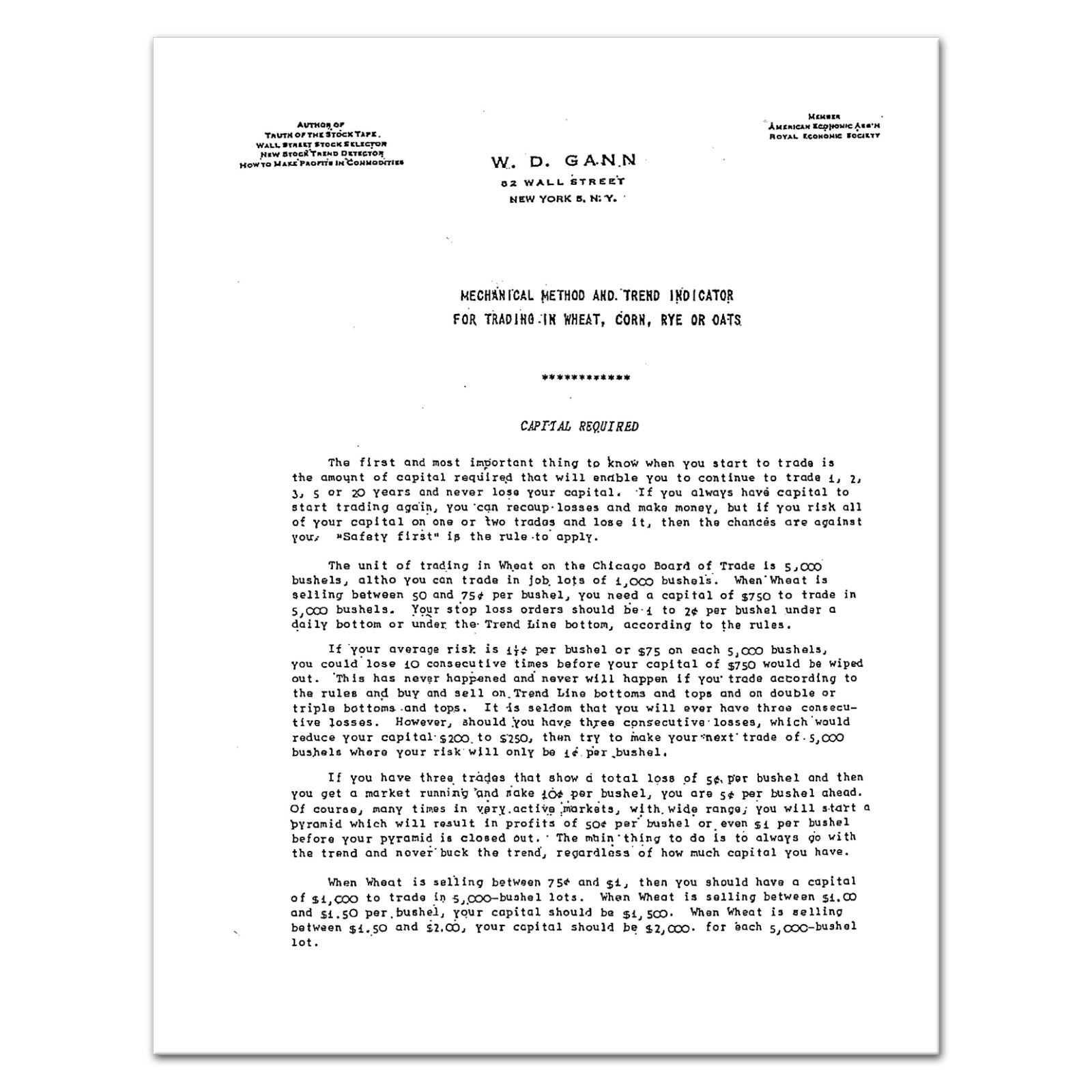 (1931 – 1956) A Course of Instruction on Grains by W.D. Gann – RARE Wall Street