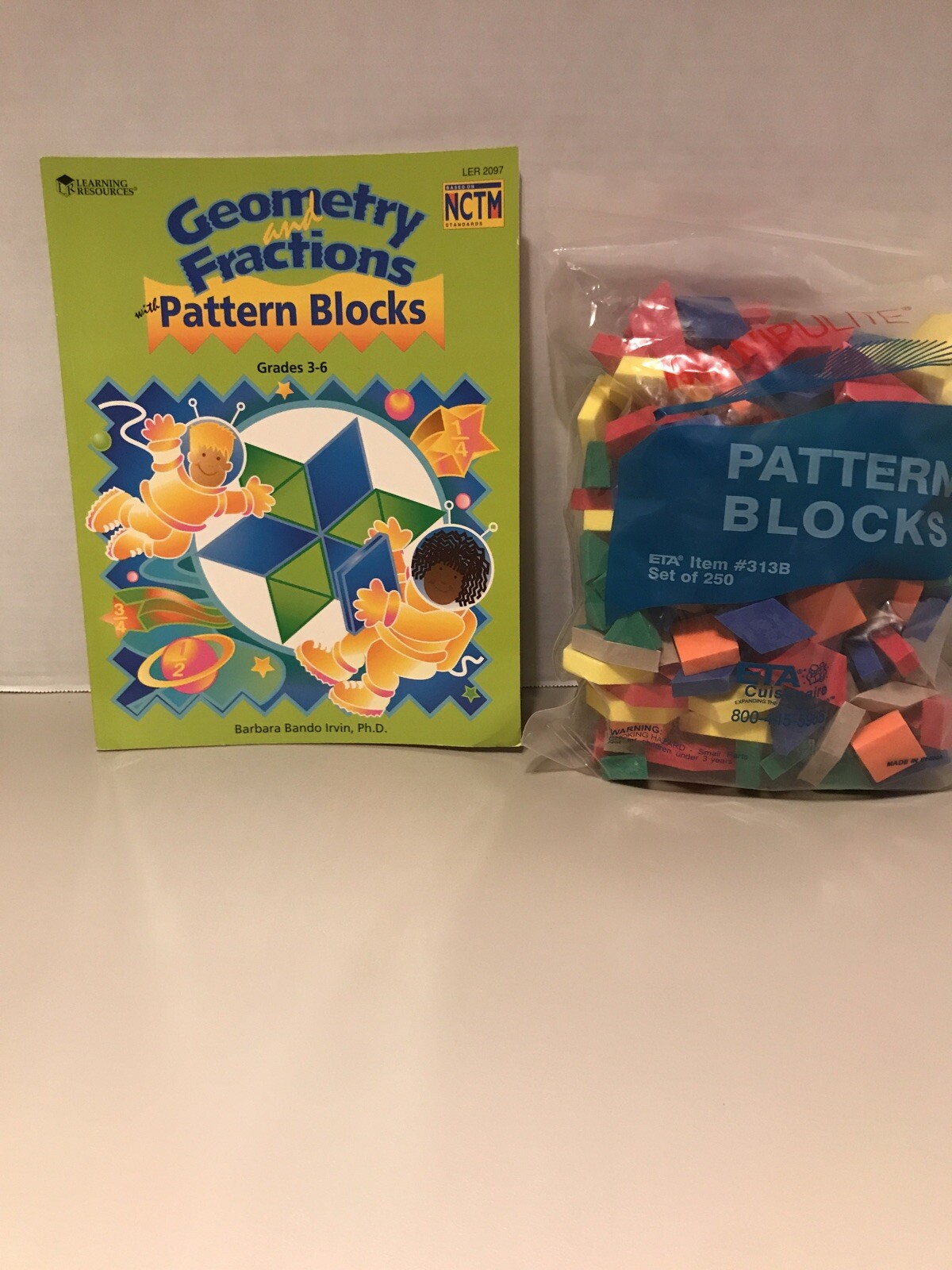 Set: Book (Geometry & Fractions with Pattern Blocks) & Bag Foam Pattern Blocks