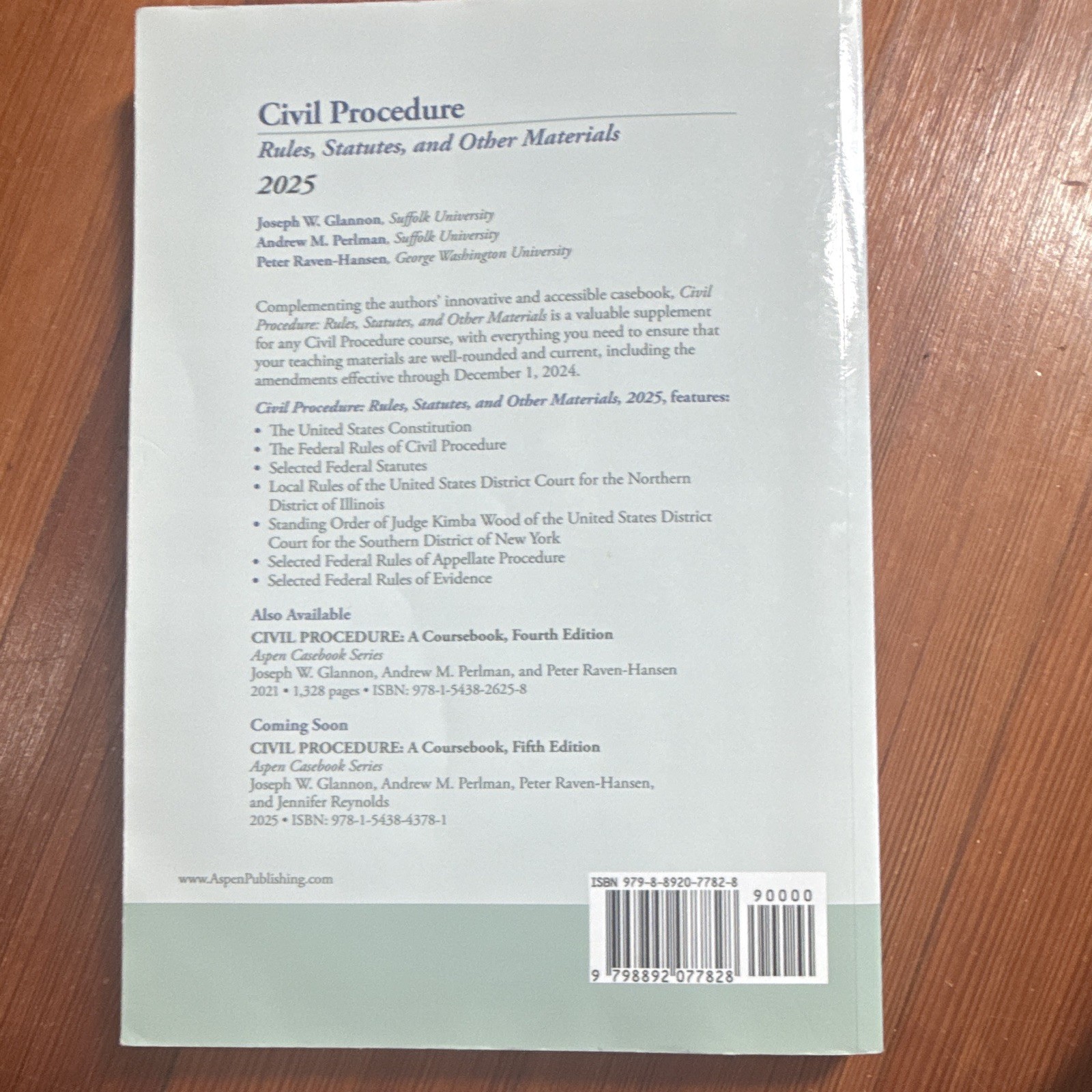 Aspen Publishing Civil Procedure: Rules, Statutes & Materials 2025 PB Glannon