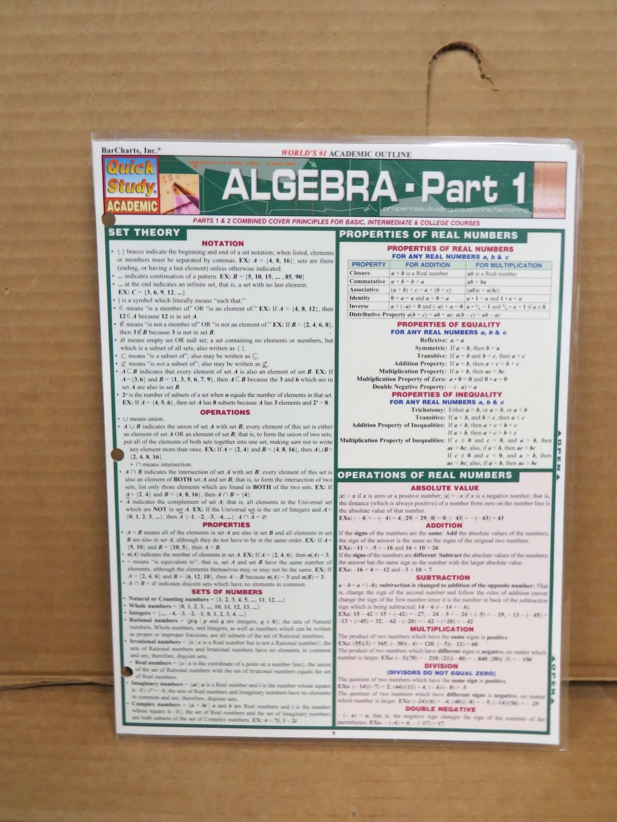 Algebra Part 1 – Bar Charts Quick Study Academic Guides Real Numbers Factoring