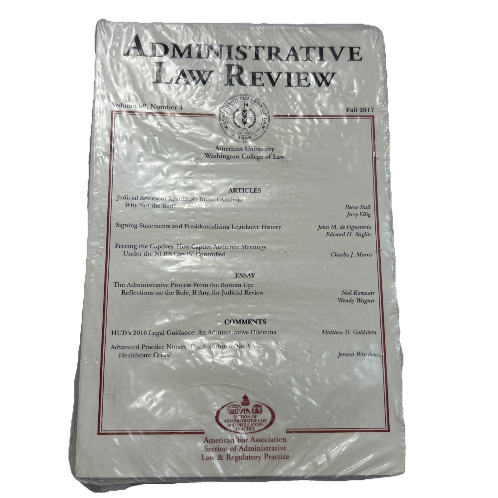 Administrative Law Review Volume 69 No. 4-Fall 2017- Brand New In Plastic