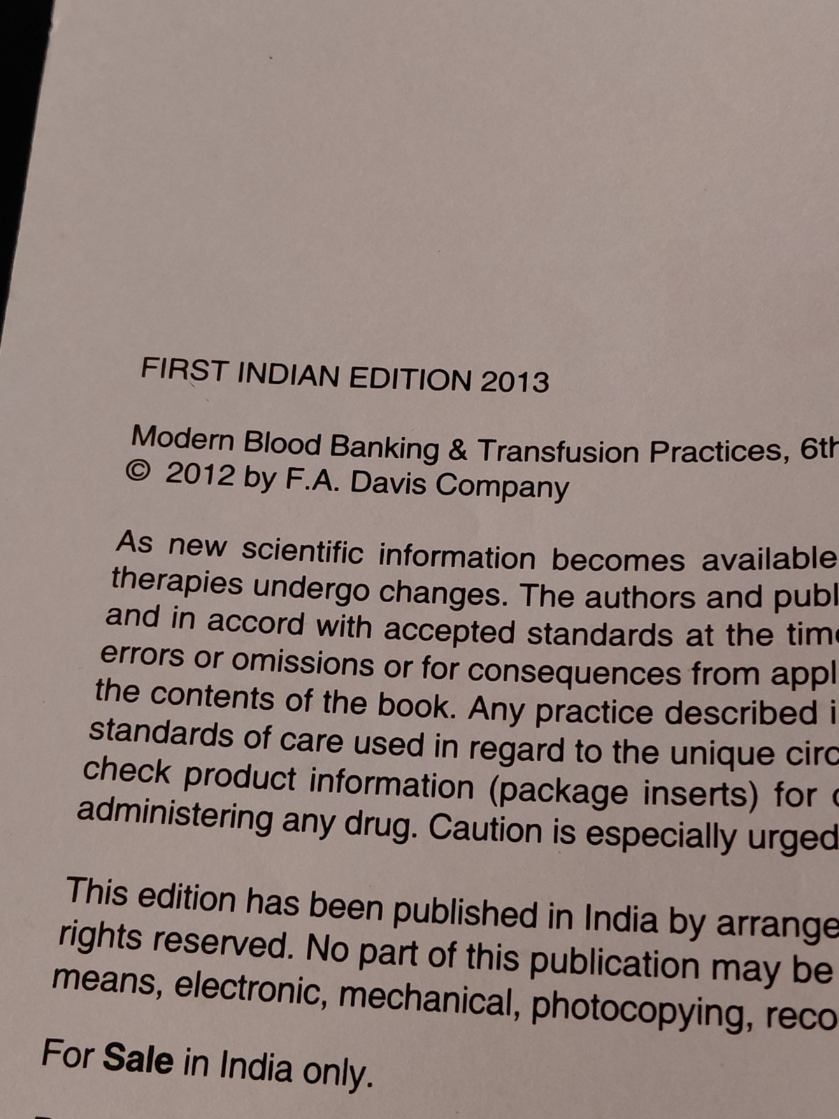MODERN BLOOD BANKING & TRANSFUSION PRACTICES Sixth Edition Textbook