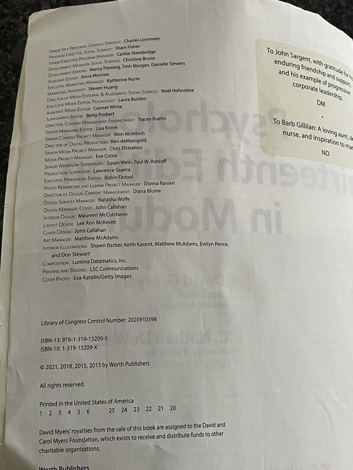 Psychology in Modules by David Myers and C. Nathan DeWall (2021, 13th edition)