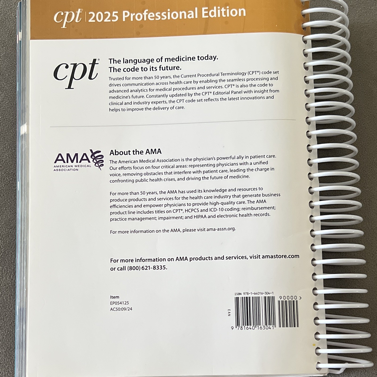 AMA CPT 2025 Professional Edition Spiral Textbook Medical Coding & Billing