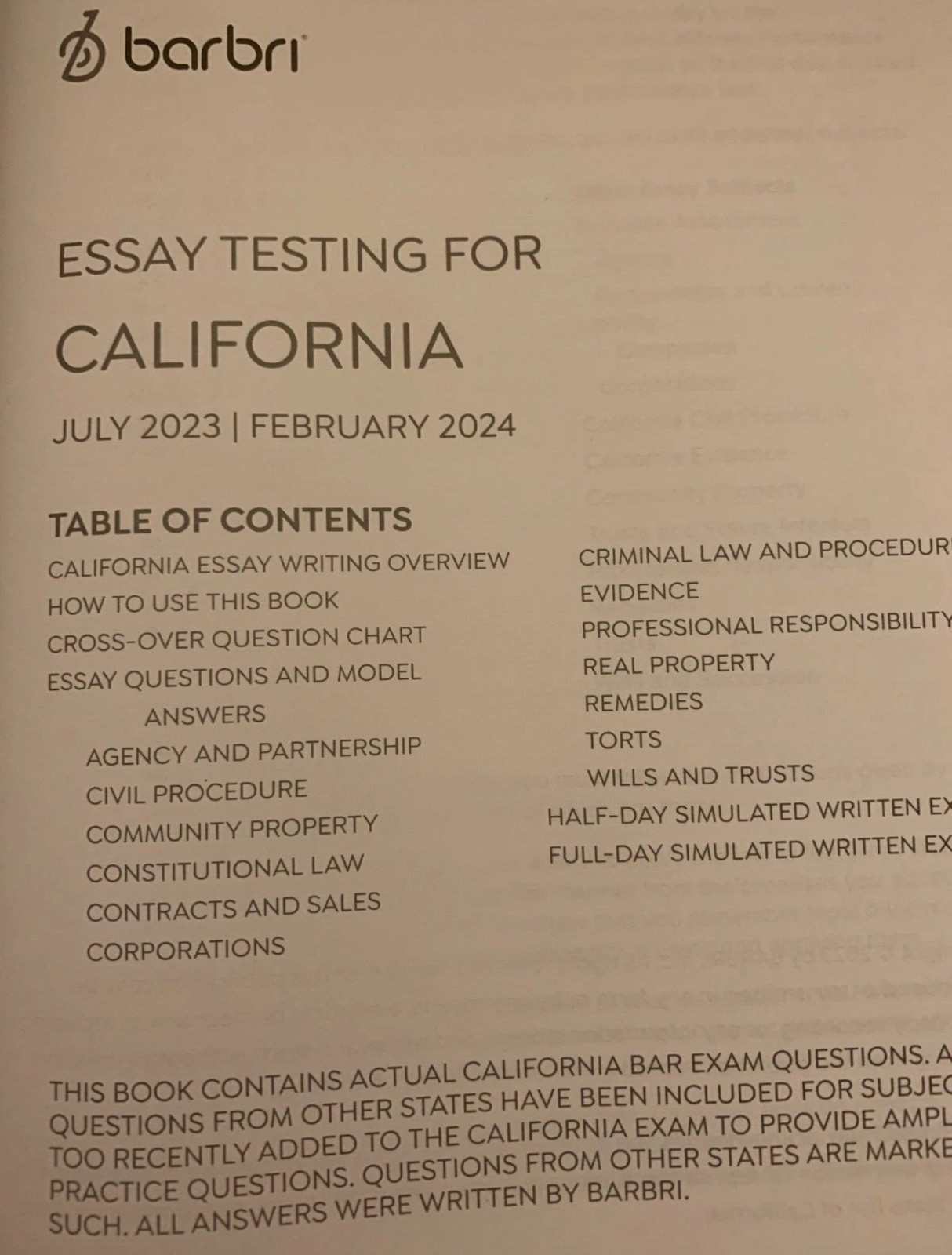 Barbri Bar Exam Review Essay Testing for Nevada July 2023 February 2024