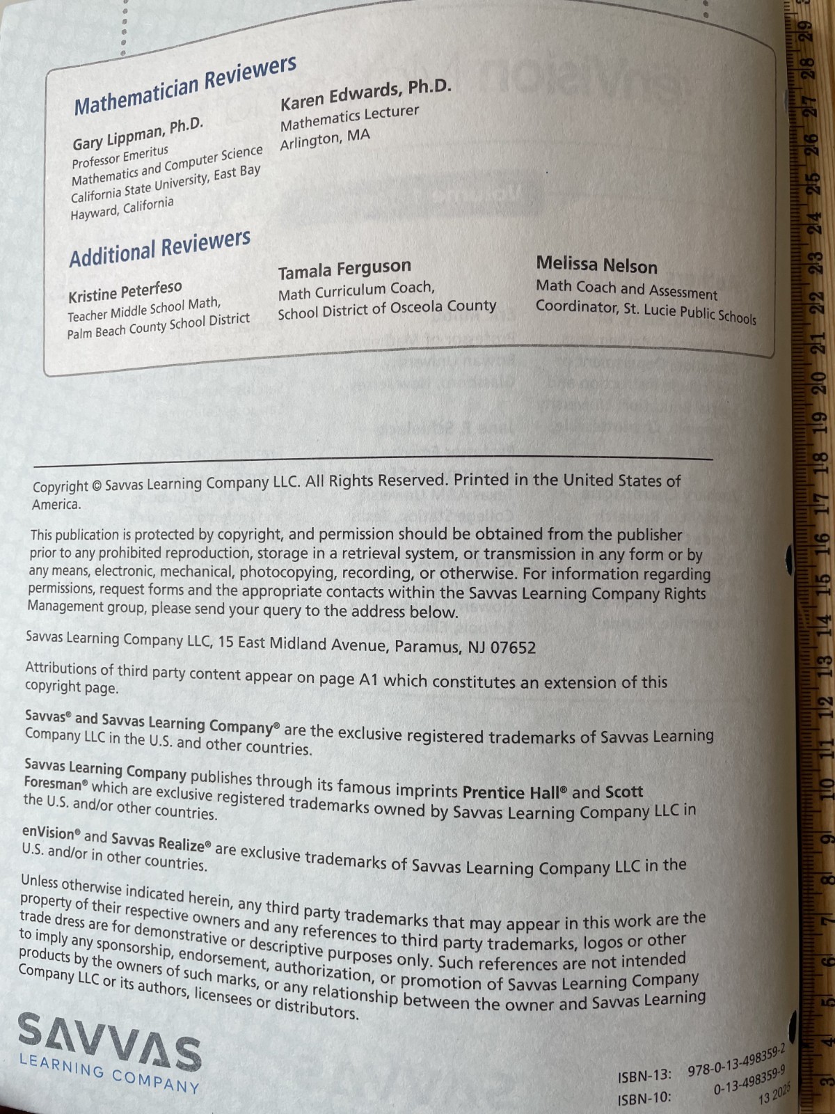 enVision Mathematics volume 1, Savvas, Topics 1-4, Student Edition, pages: 259