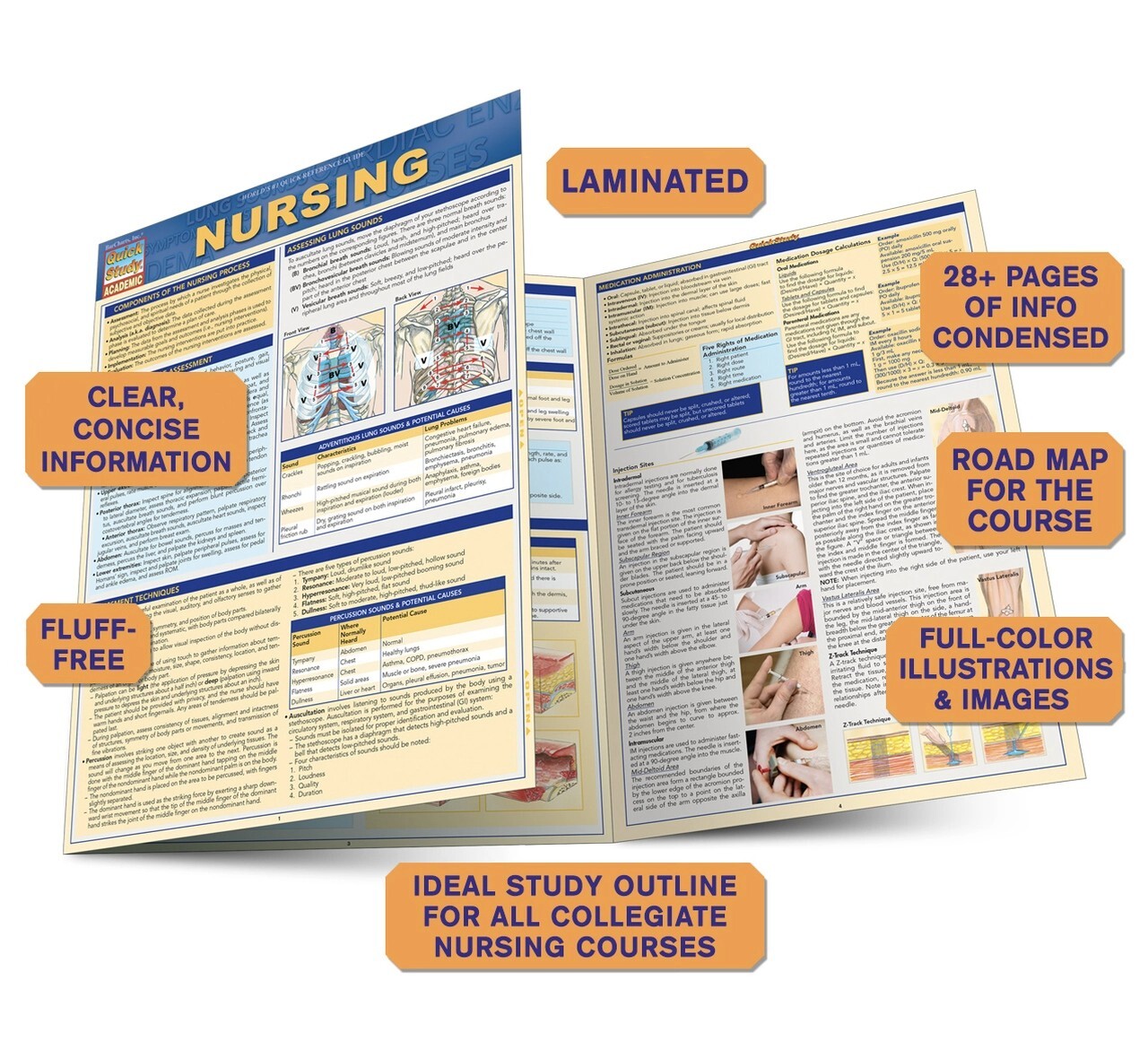 Nursing; Quick study Laminated Tri-fold Reference Guide Brand NEW!