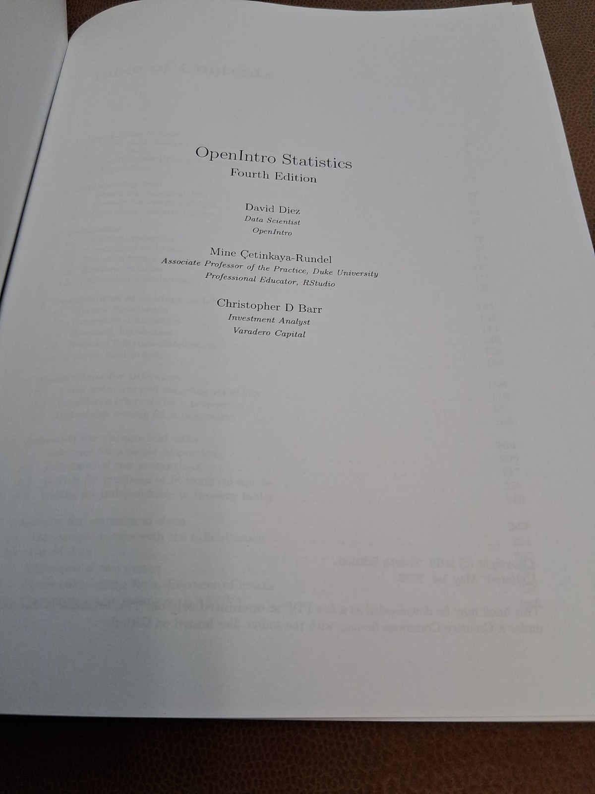OpenIntro Statistics: Fourth Edition Diez Rundel & Barr PB VG Cond 2019