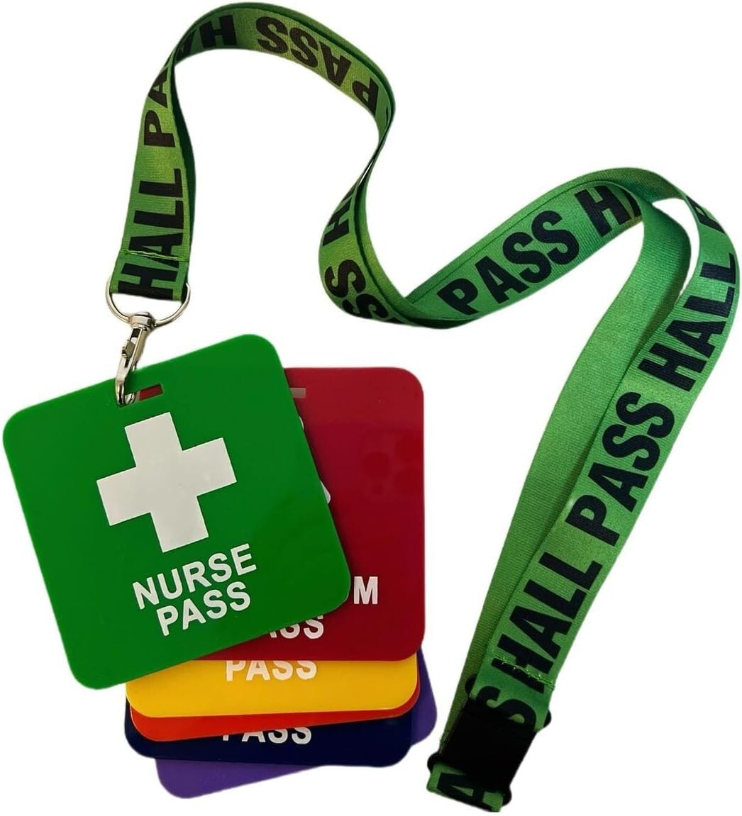12 Multicolor Hall Pass Lanyards with Safety Buckles for Classroom Use