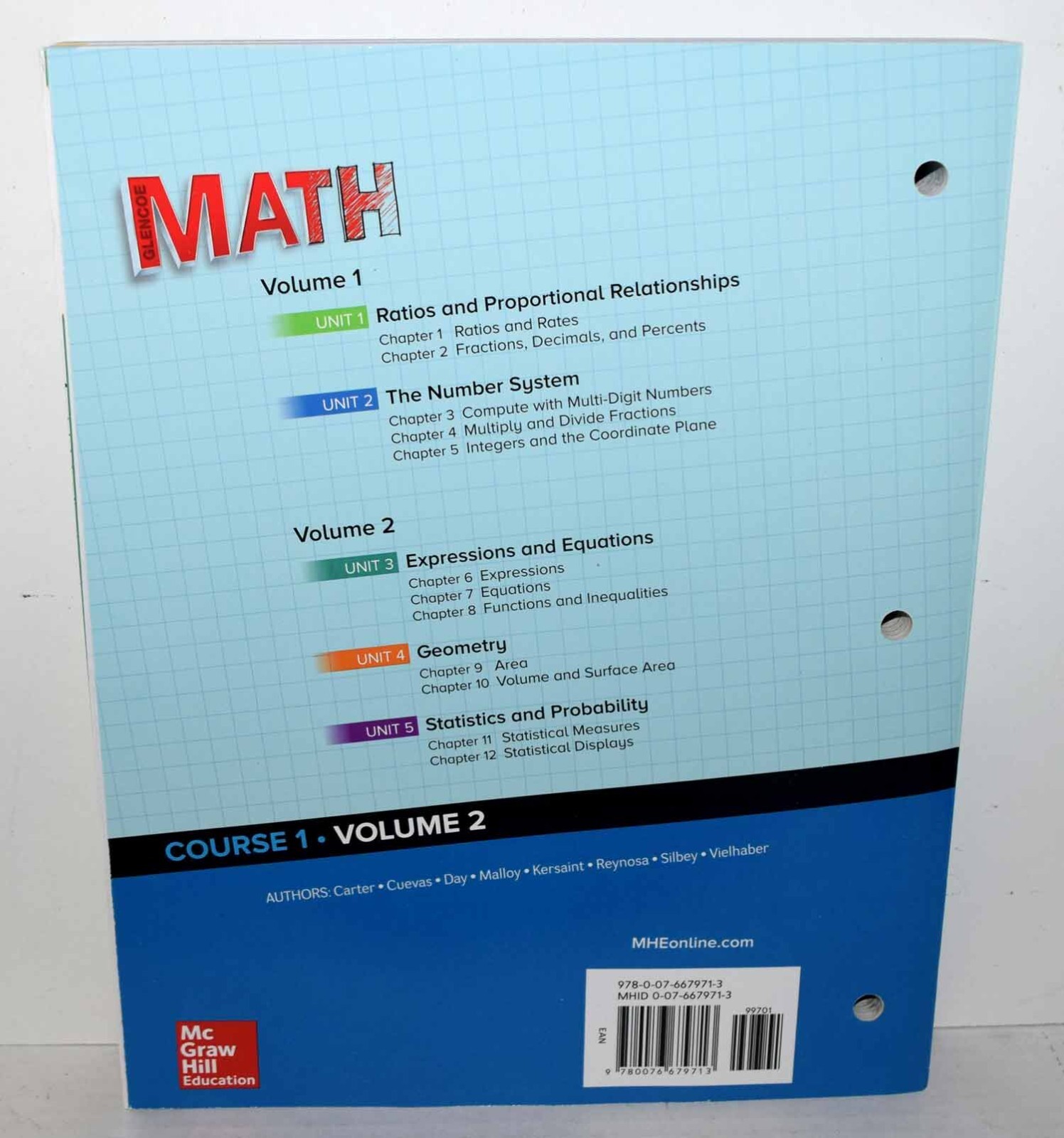 Glencoe Math 2016 Course 1 Volume 2 Worktext Brand New FREE SHIPPING !!!