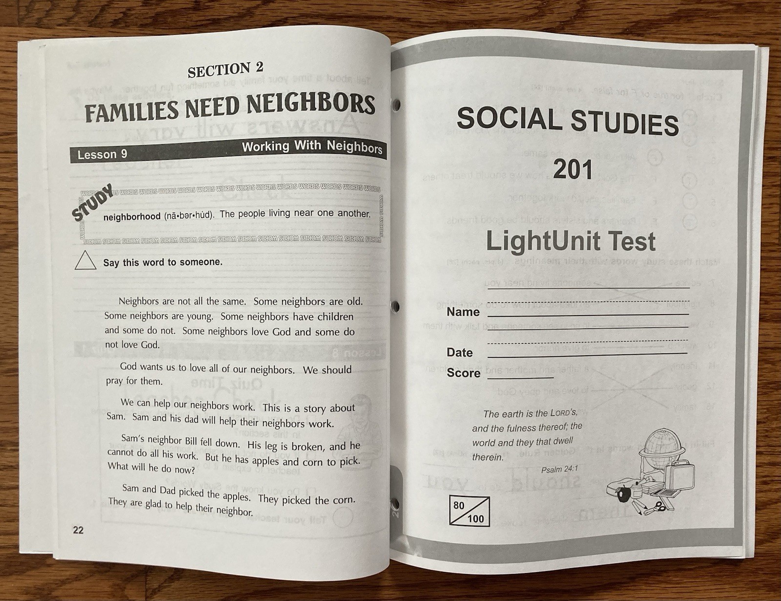 Christian Light Social Studies 2 Sunrise Edition Unit 201 and 201 Answer Key