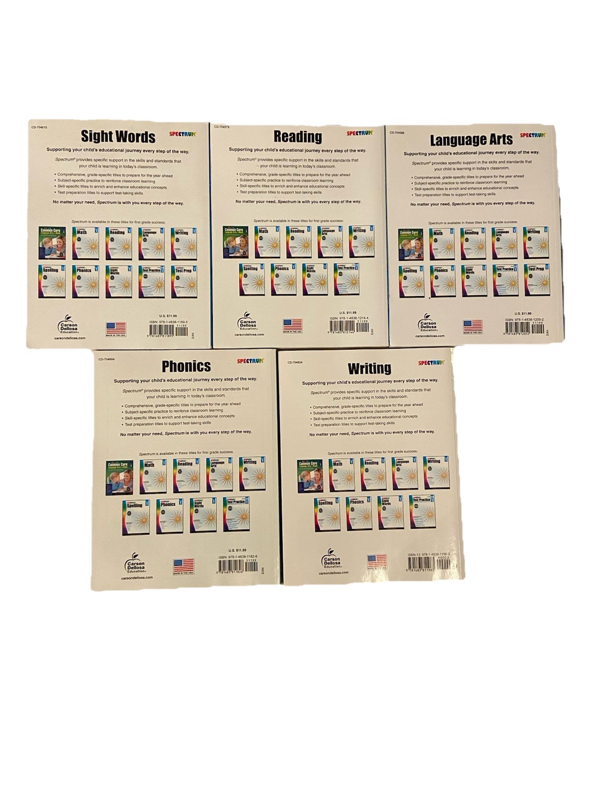 Set Of 5 Carson Dellosa Spectrum Grade 1 Language Arts Workbooks Homeschool