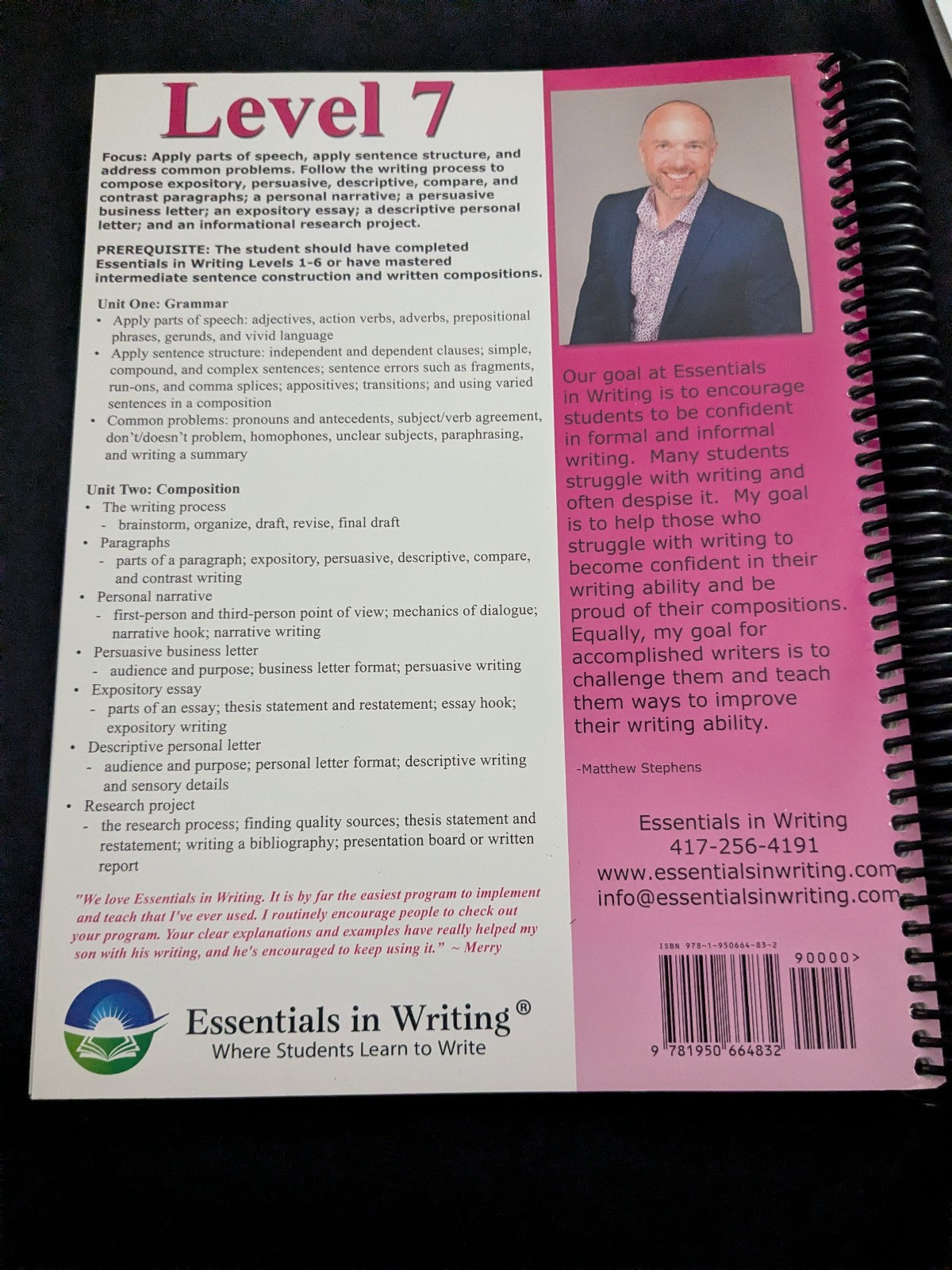 Essentials in Writing Level 7 2nd Edition EIW Student Text 2022 New