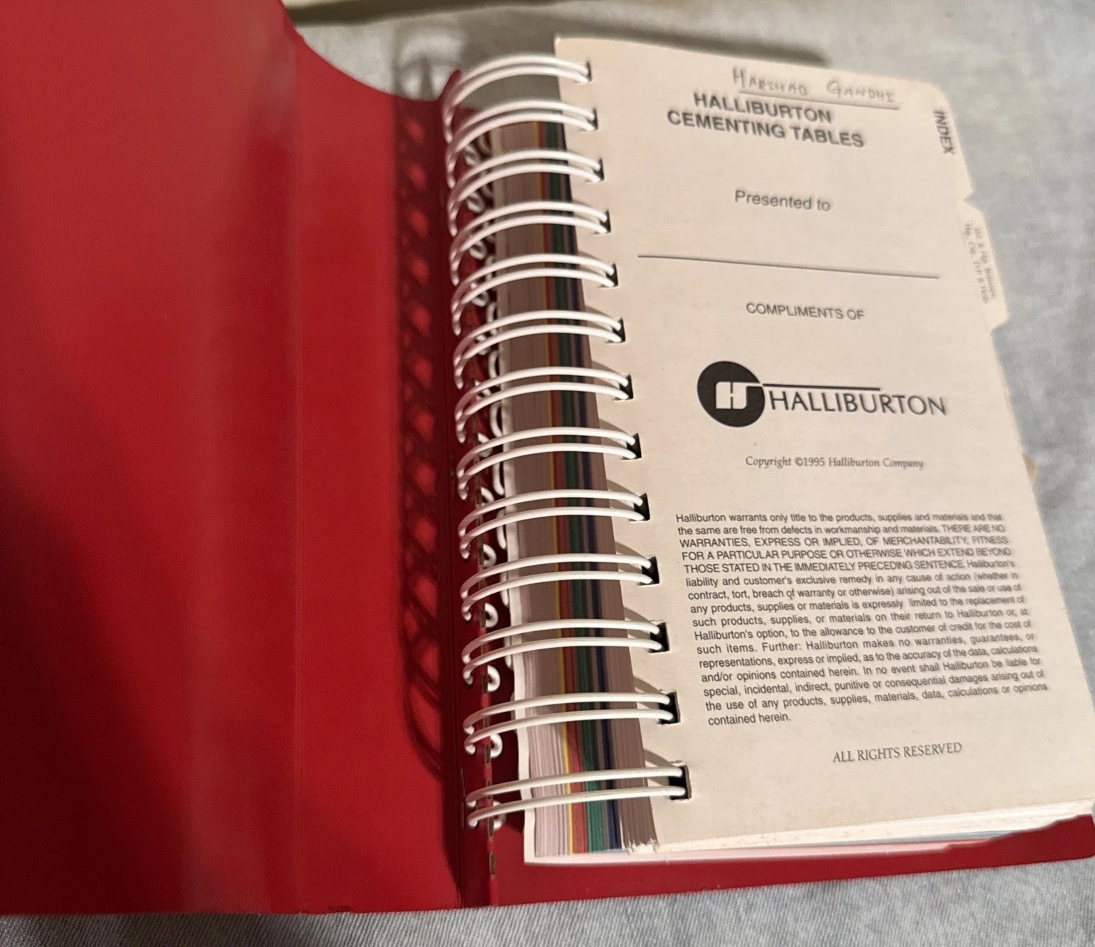 Halliburton Company Red Book Cementing Tables Engineering 1995 Oilfield Service