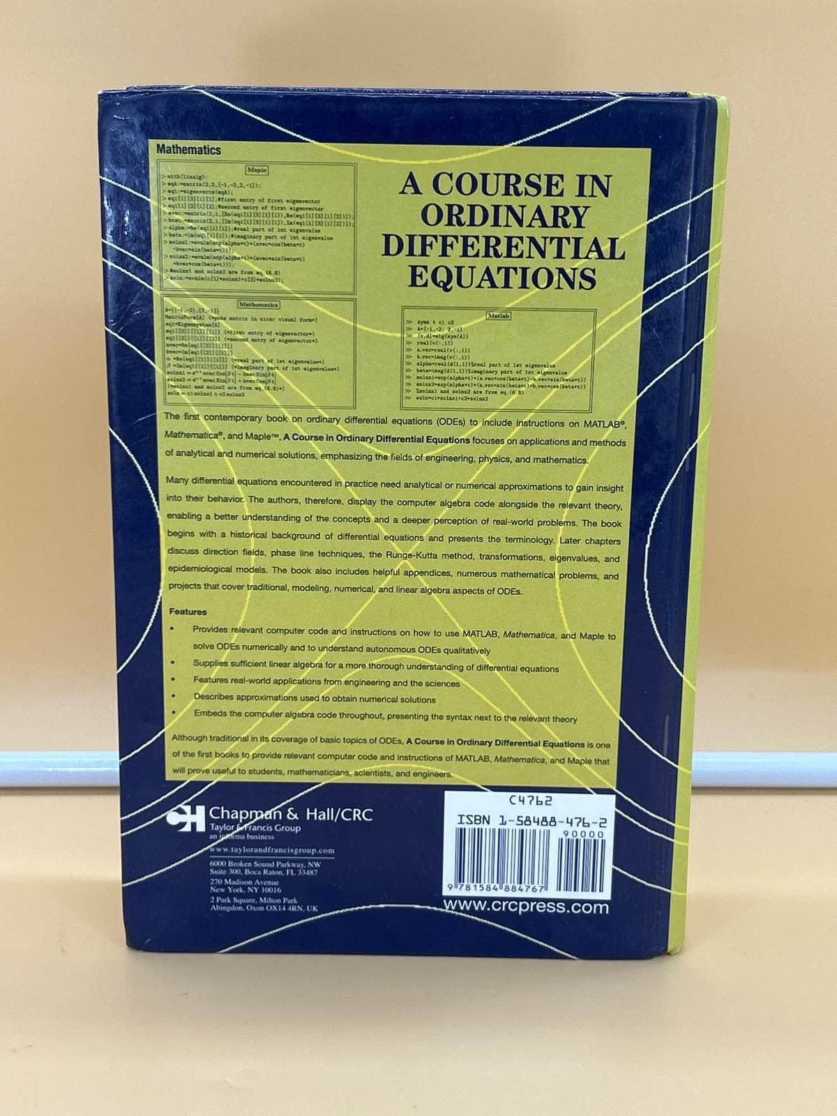 A Course in Ordinary Differential Equations Swift Wirkus Hardcover. MATLAB, MAPL