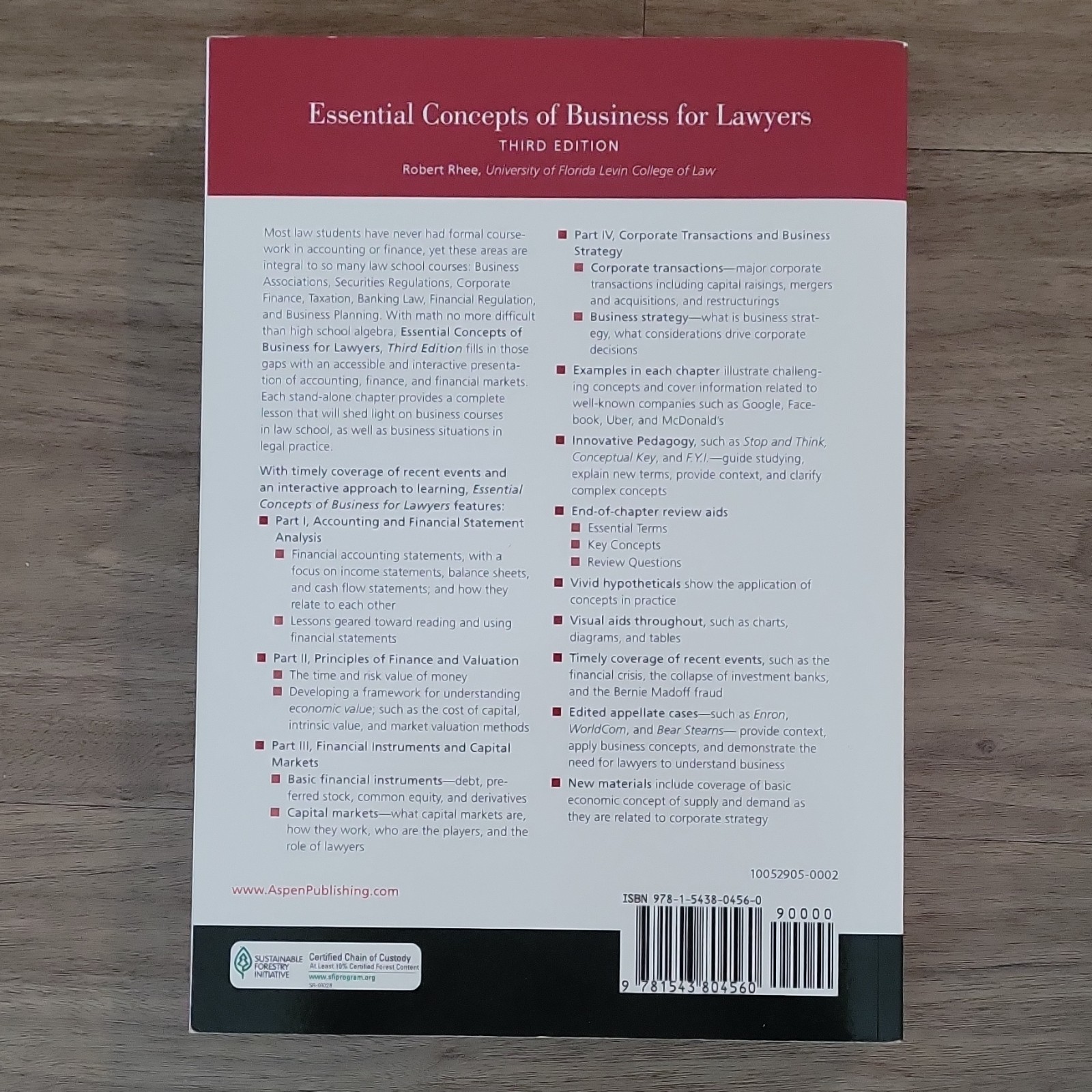 Aspen Publishing Essential Concepts of Business for Lawyers 3rd Ed Rhee PB