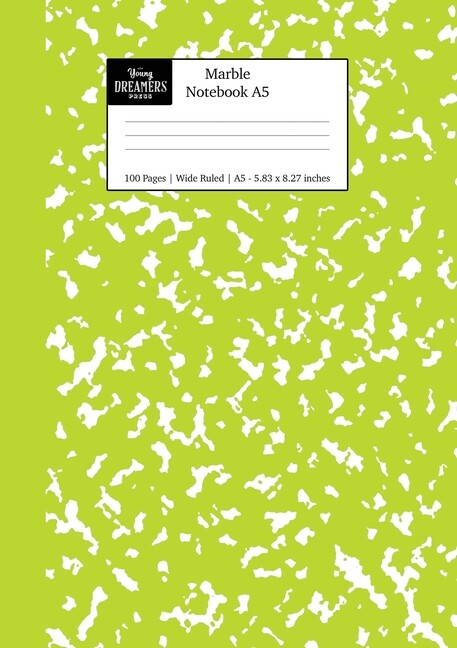 Marble Notebook A5: Green Marble Wide Ruled Journal