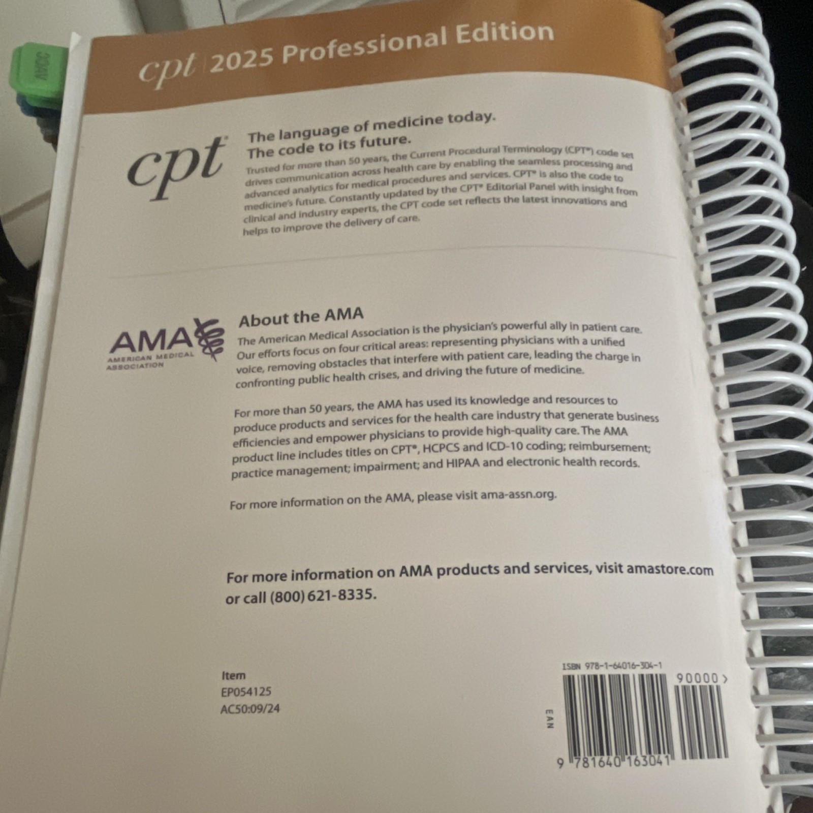 American Medical Association CPT 2025 Professional Edition Spiral Bound Codebook