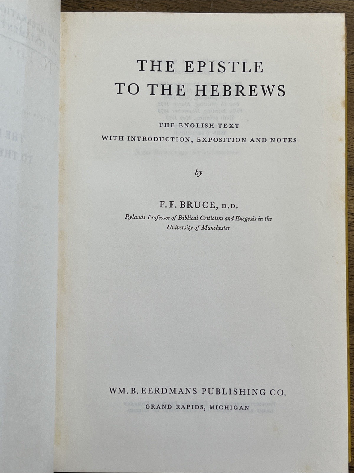F.F. Bruce The Epistle to the Hebrews NICNT Hardcover Eerdmans