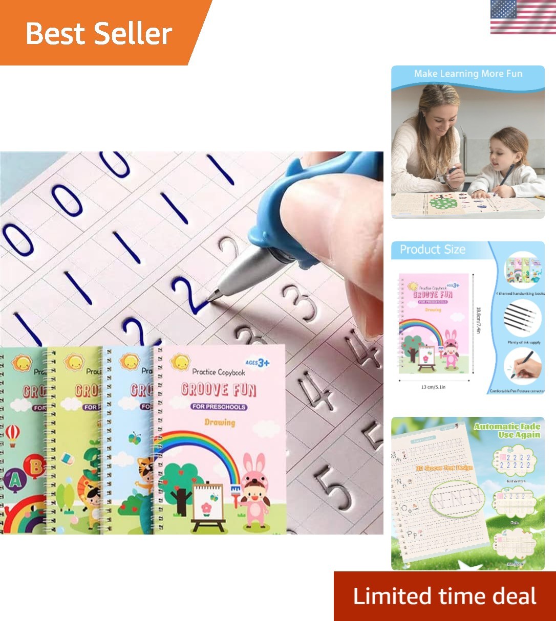 All-in-One Grooved Writing Practice Books for Kids – Ages 3-5 and Fun Learning!