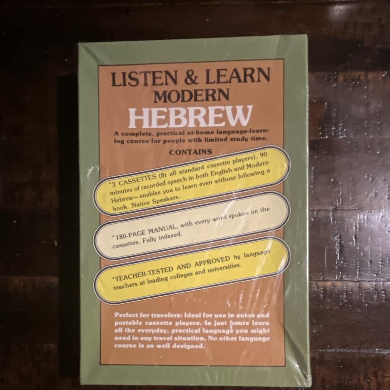 Dover Listen & Learn Modern Hebrew Language Course 3 Cassettes & 180-Page Manual