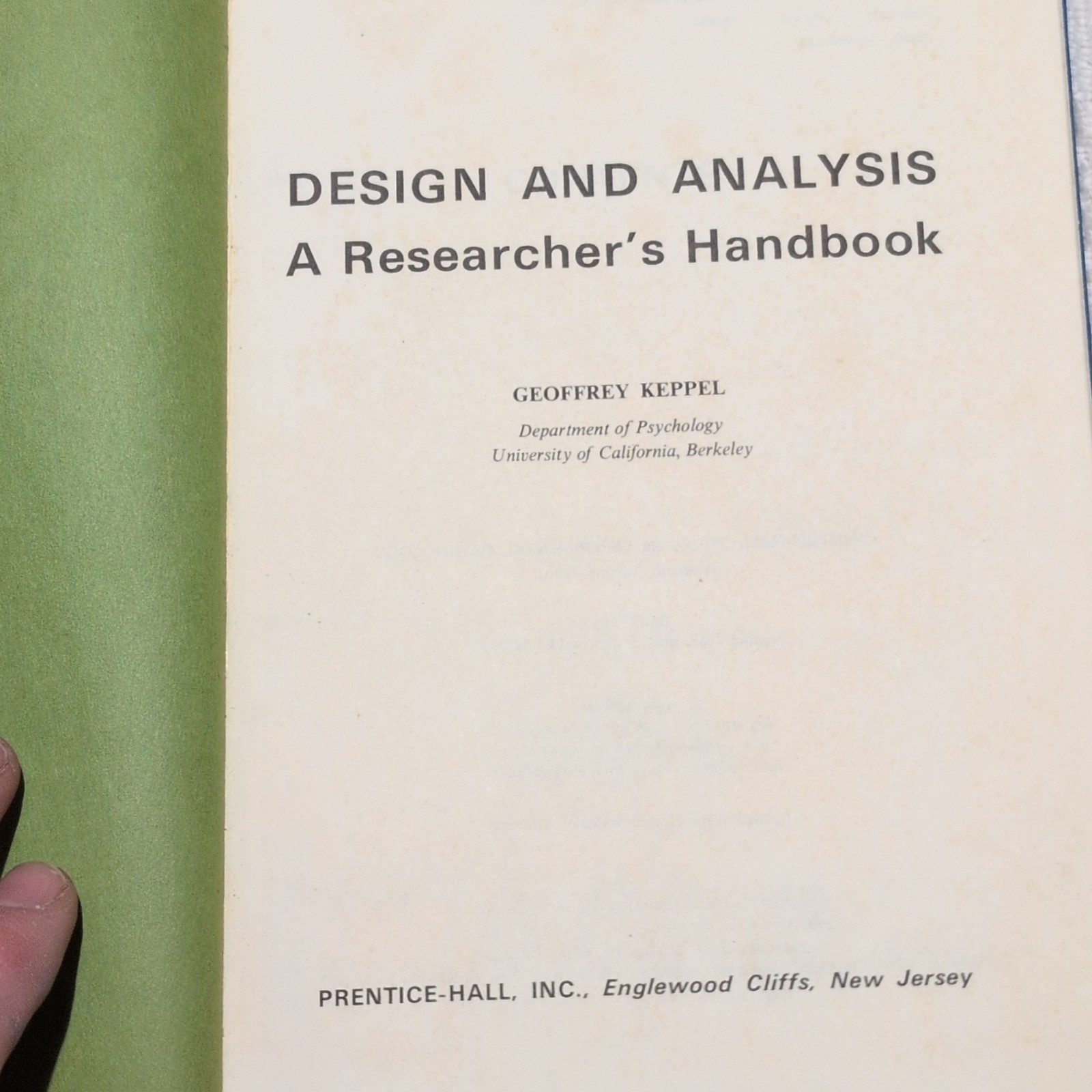Prentice-Hall Design and Analysis by Geoffrey Keppel, 1973, Hardcover