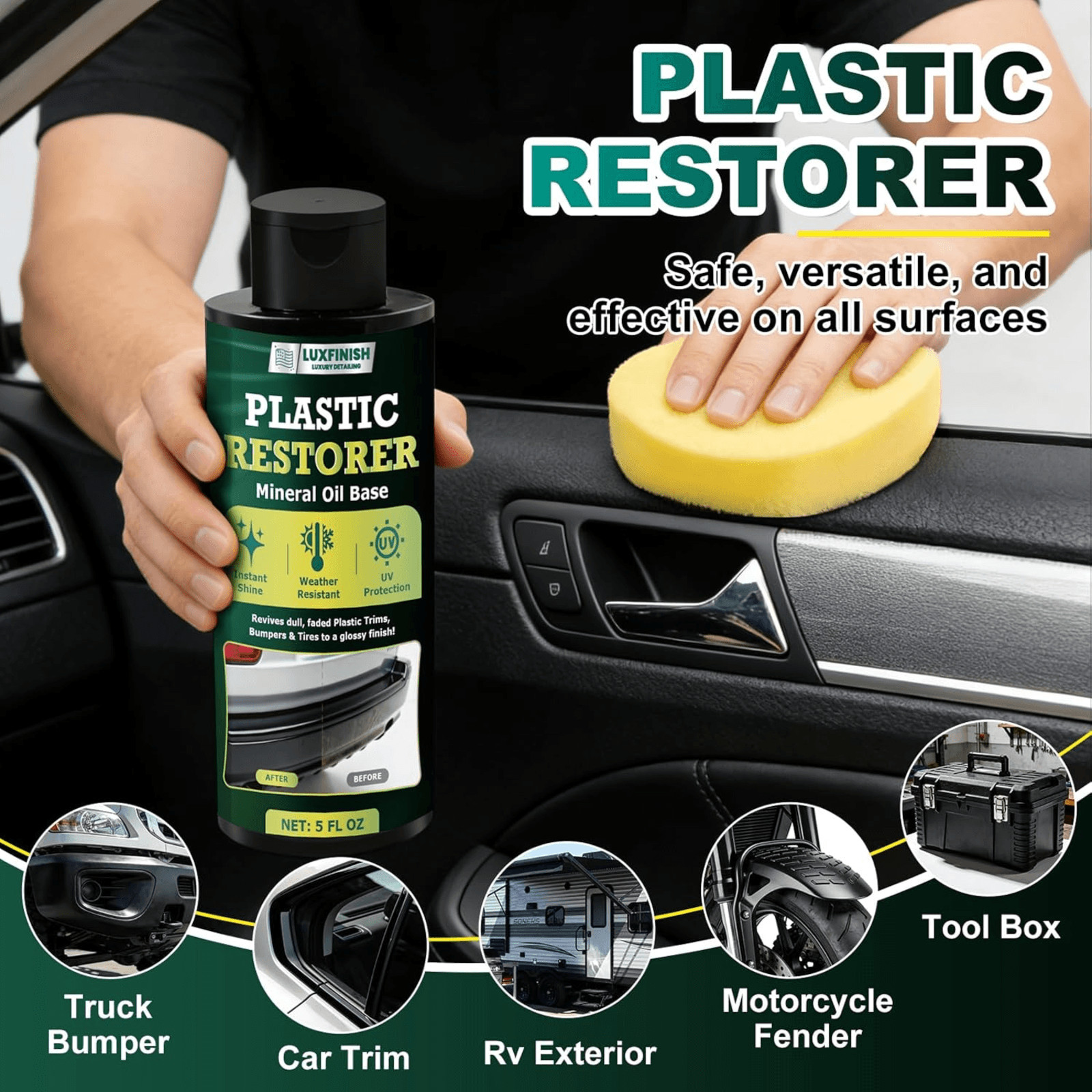 LUXFINISH Plastic Restorer Back to Black Trim Restorer 6oz