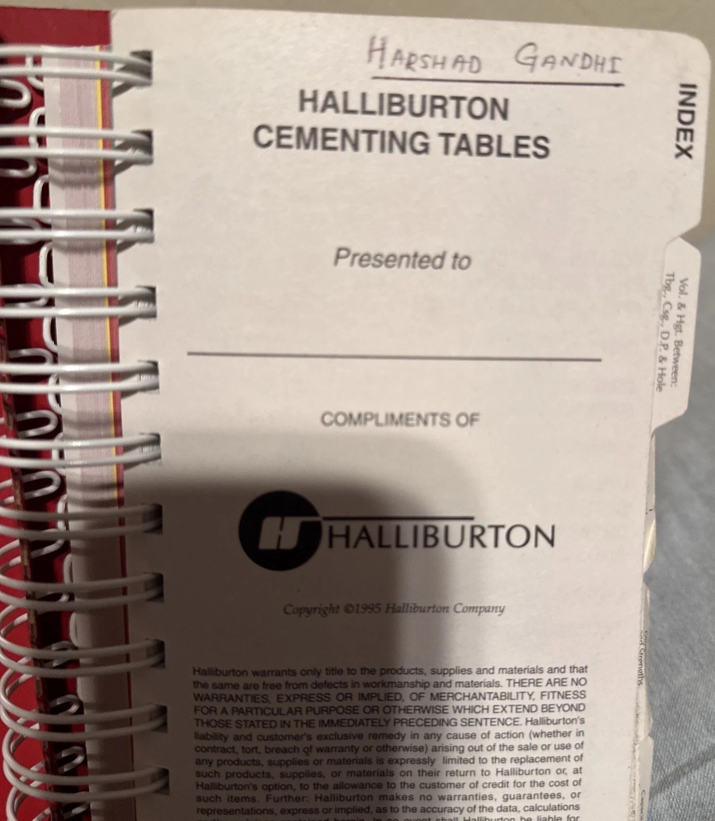 Halliburton Company Red Book Cementing Tables Engineering 1995 Oilfield Service