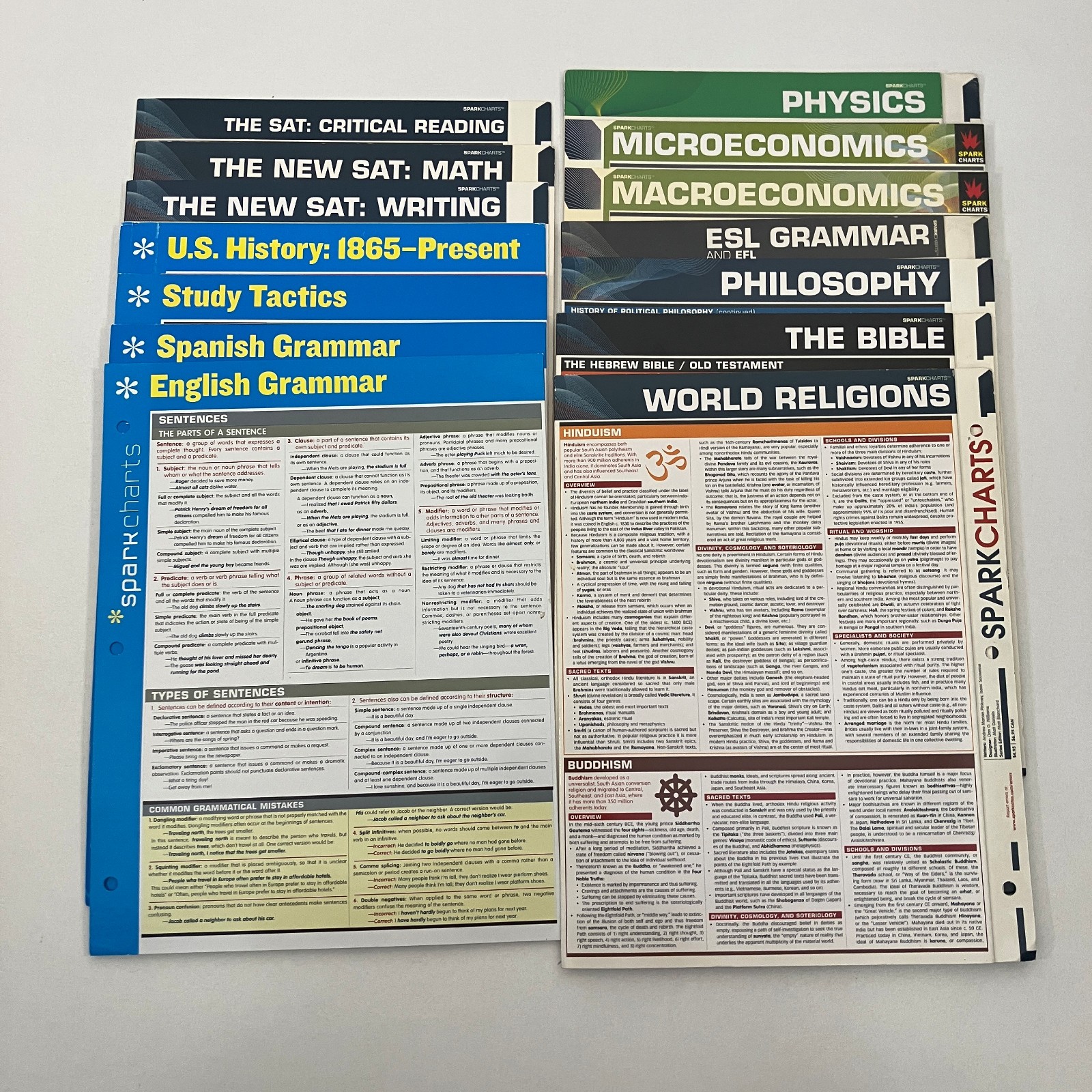 14 Mixed Academic Subjects SparkChart SparkNotes Quick Study Reference Guide Lot