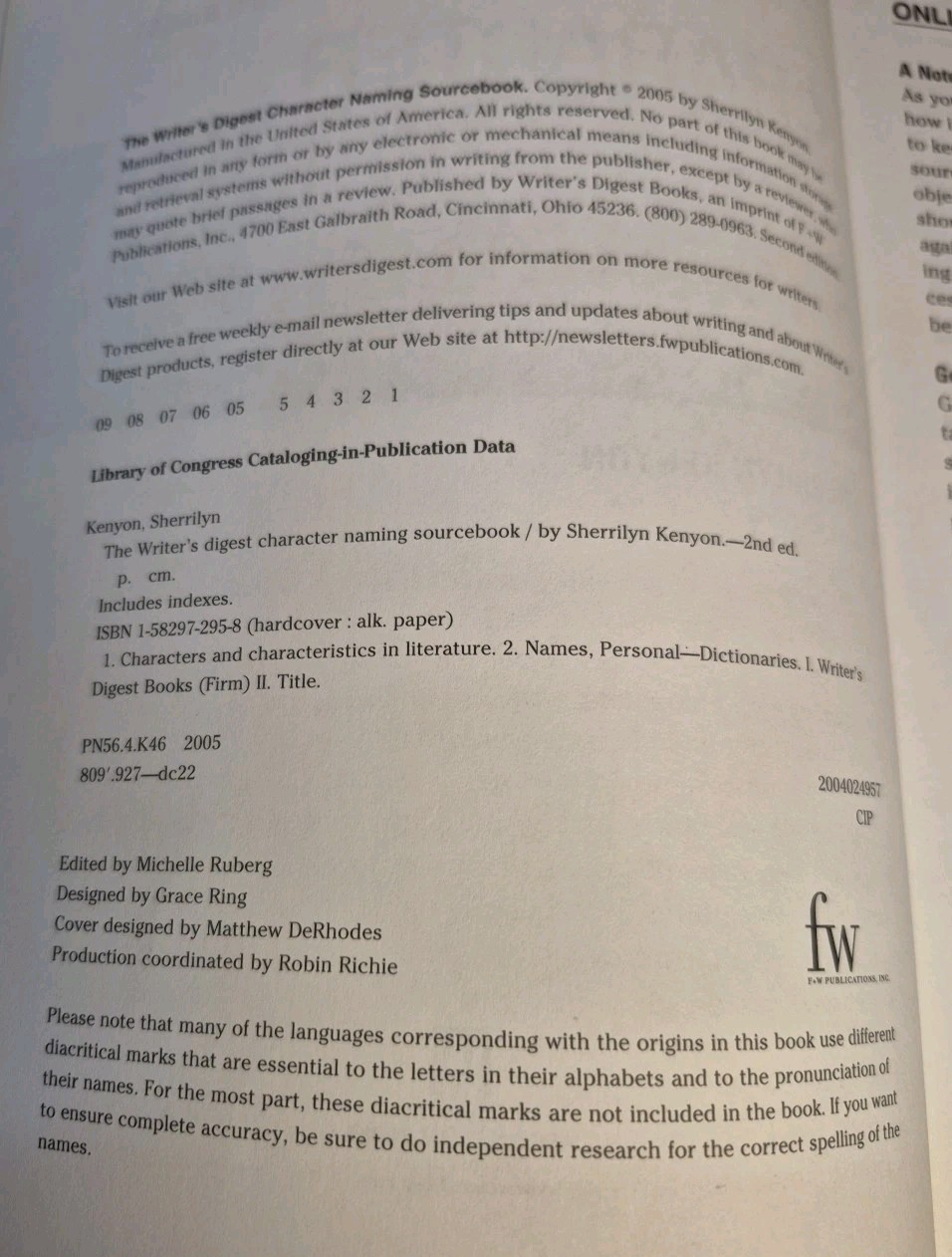Character Naming Source book By Sherrilyn Kenyon (2005-Writer’s Digest Books)