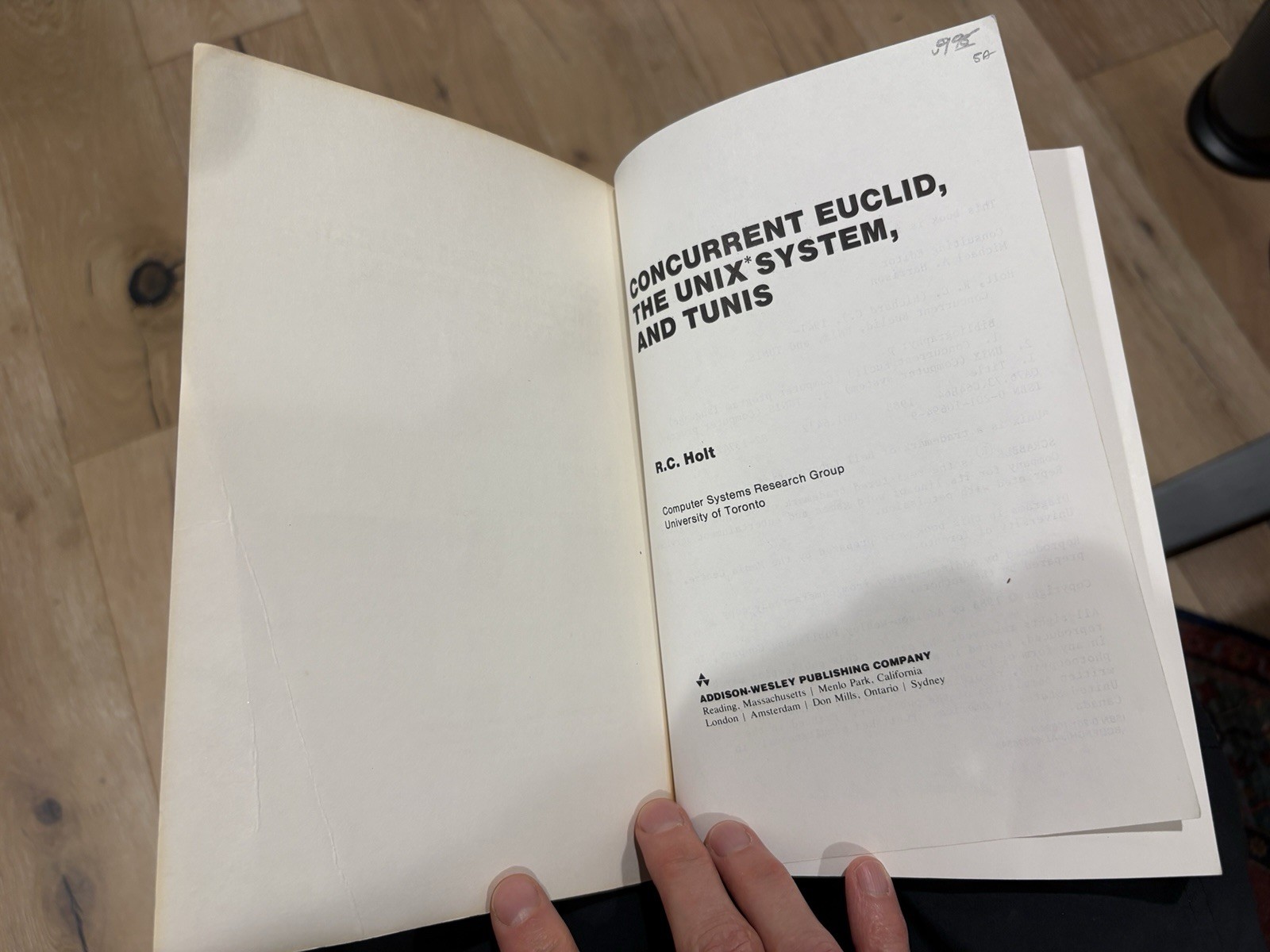 Concurrent Euclid, the Unix* System, and Tunis by Holt Addison Wesley Softcover