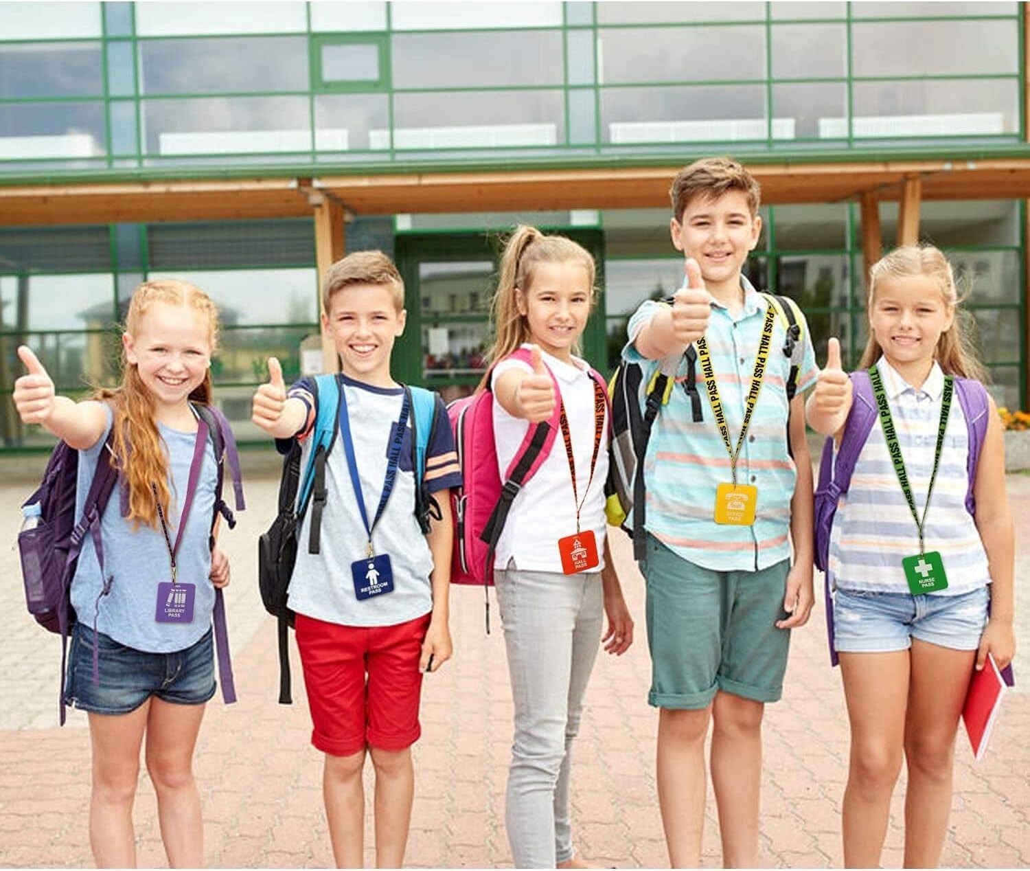 12 Multicolor Hall Pass Lanyards with Safety Buckles for Classroom Use