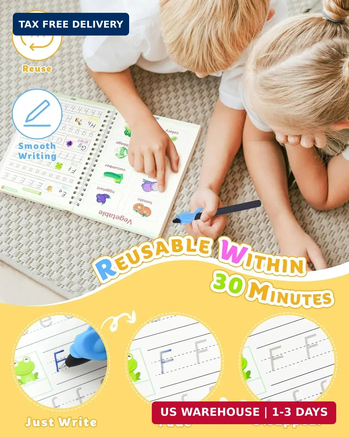 Magic Practice Copybook, Reusable Writing Practice Book, Handwriting Aid for Pre