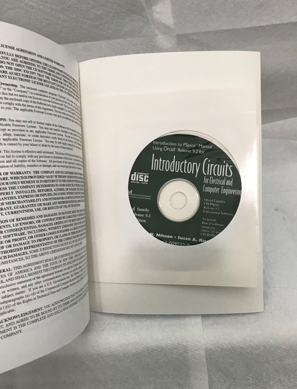 PSPICE Manual Orcad 9.2 Introductory Circuits,J. Nilsson,Prentice Hall,w/CD-ROM