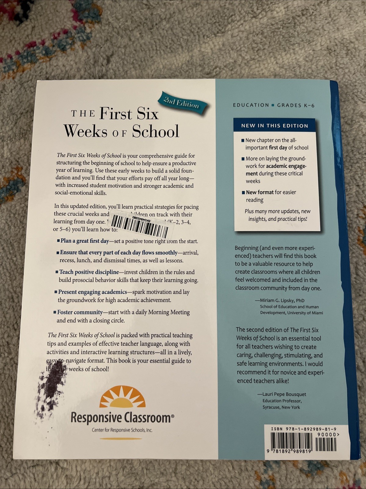 First Six Weeks of School by Responsive Classroom (2015, Trade Paperback)