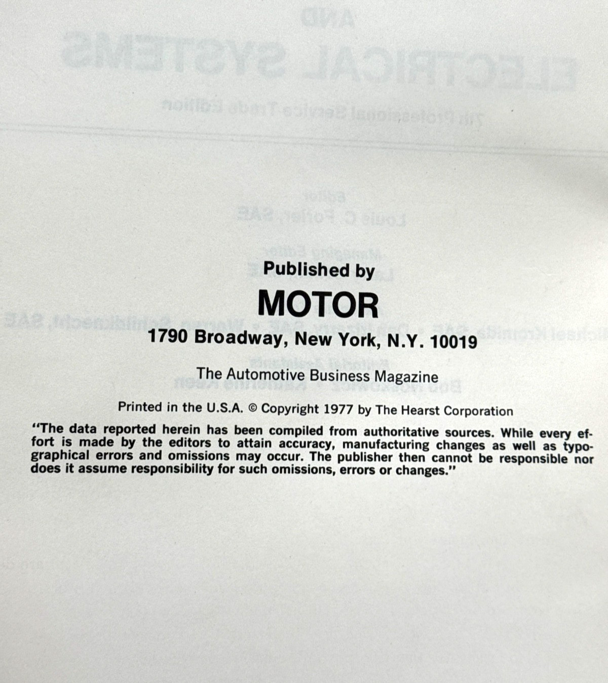 Motor Auto Engines & Electrical Systems Professionsal Service Trade Edition Book