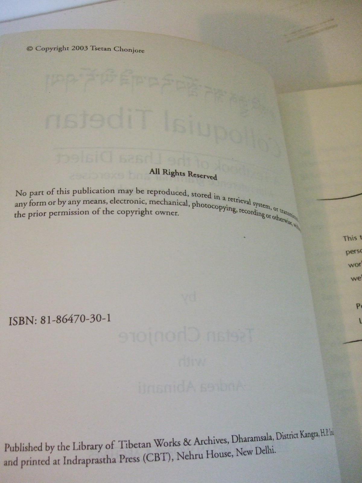 Colloquial Tibetan: A Textbook of the Lhasa Dialect with Grammar and Exercises