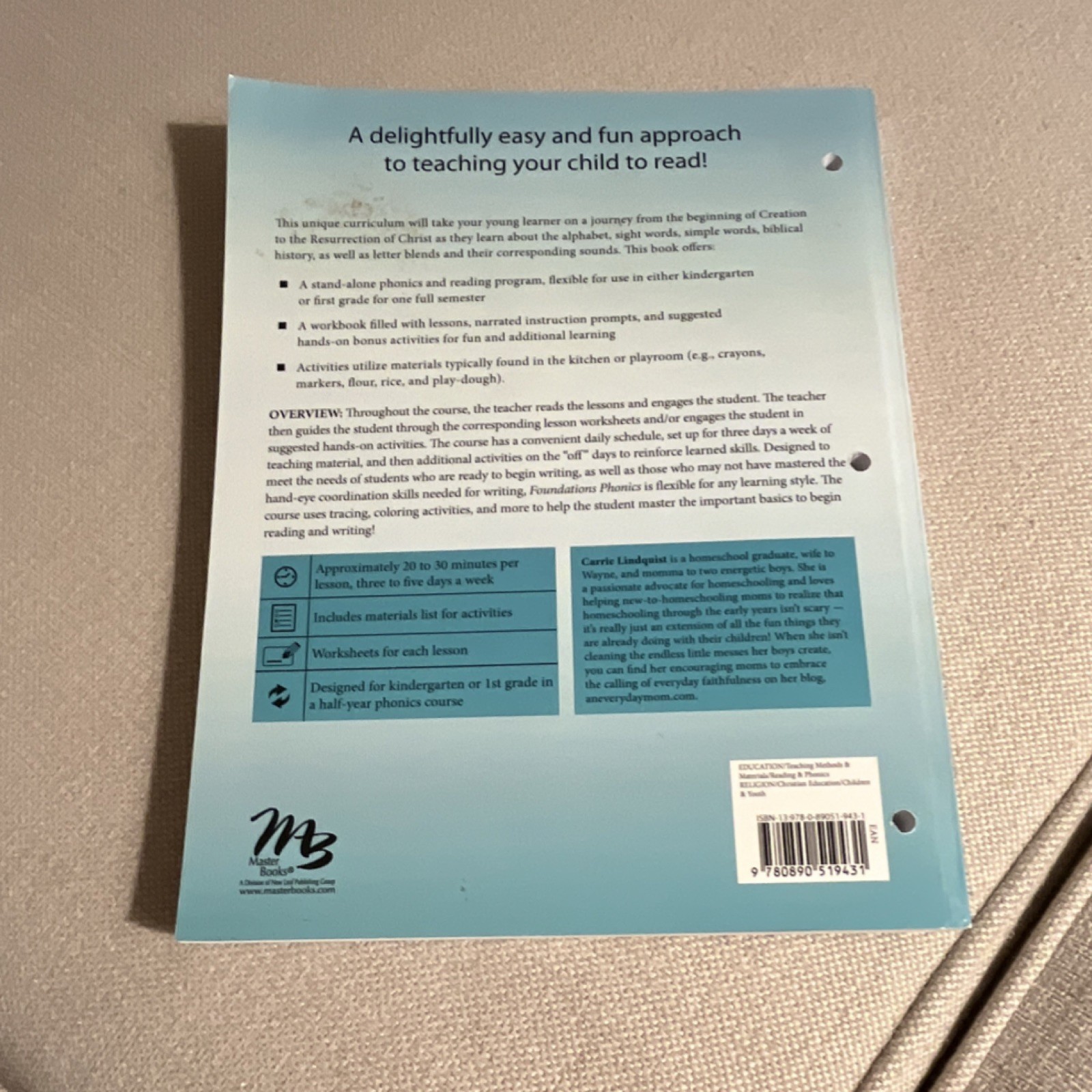 Master Books Foundations Phonics Easy Lessons Workbook Carrie Lindquist