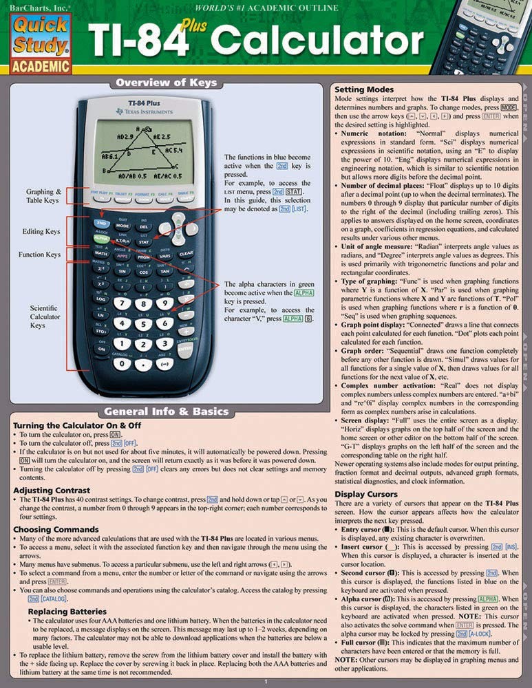 Ti 84 Plus Calculator: QuickStudy Laminated Reference Guide (Quick Study Aca…